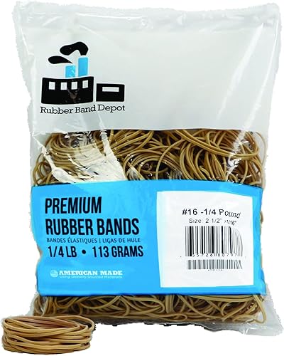 Bandas de goma, Tamaño #16, Depósito de bandas de goma, Aproximadamente 475 bandas de goma por bolsa, Medidas de la banda de goma: 2-1/2" x 1/16'' -