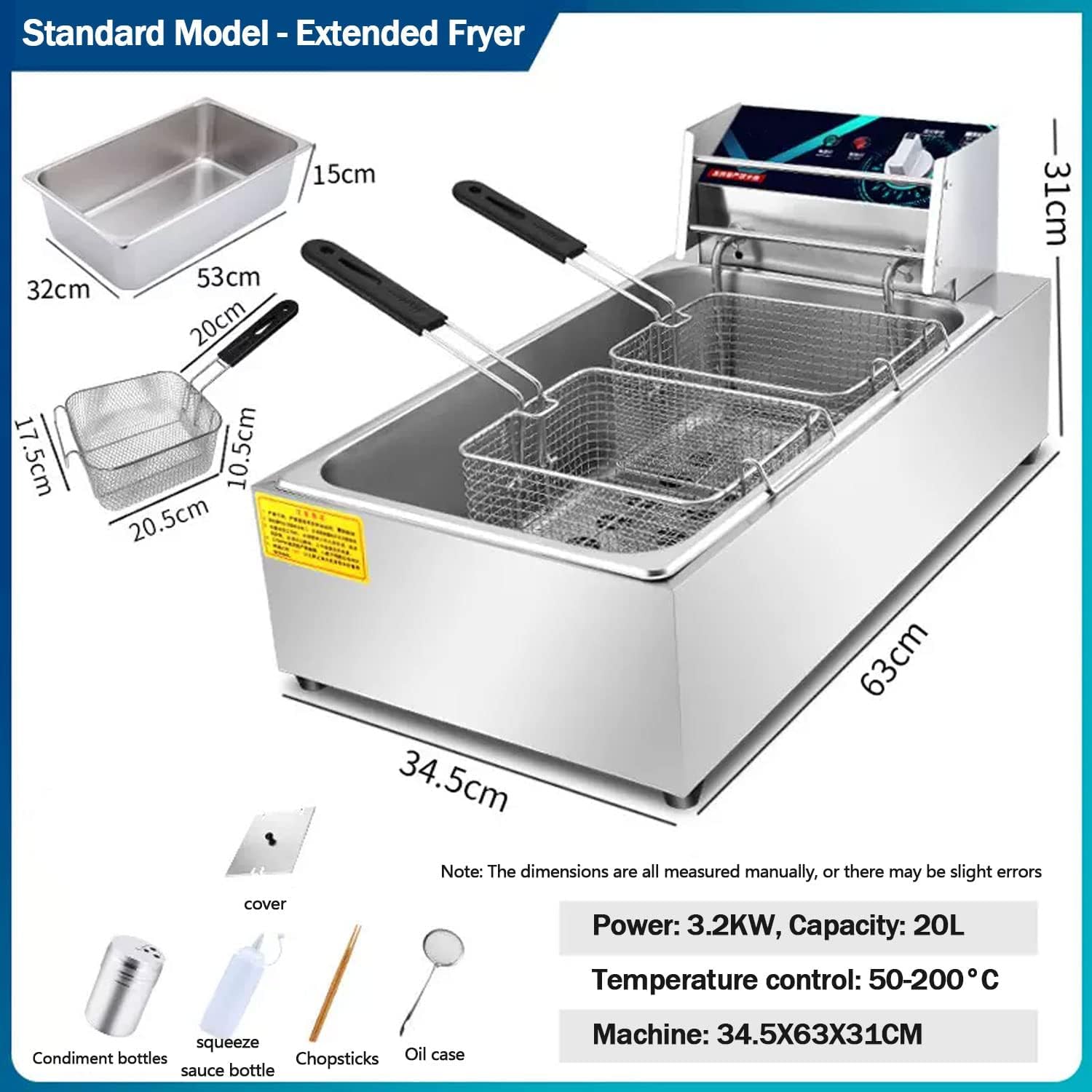 Friggitrice elettrica da banco da 20 Litri, cestello in Acciaio Inox, friggitrice da banco con Coperchio, impostazione della Temperatura Regolabile e indicatore Luminoso con coperc