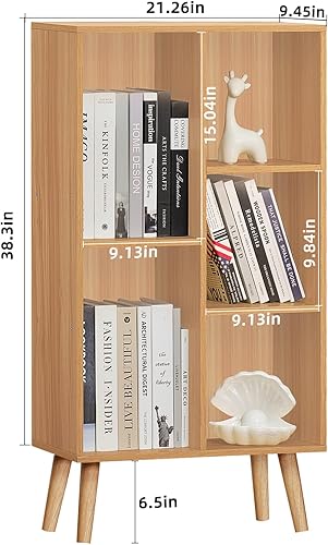 Miniatura 2 de LEYAOYAO Estantería de madera de 5 cubos, estante natural de 3 niveles con patas, moderno organizador de almacenamiento abierto, estantería bohemia,