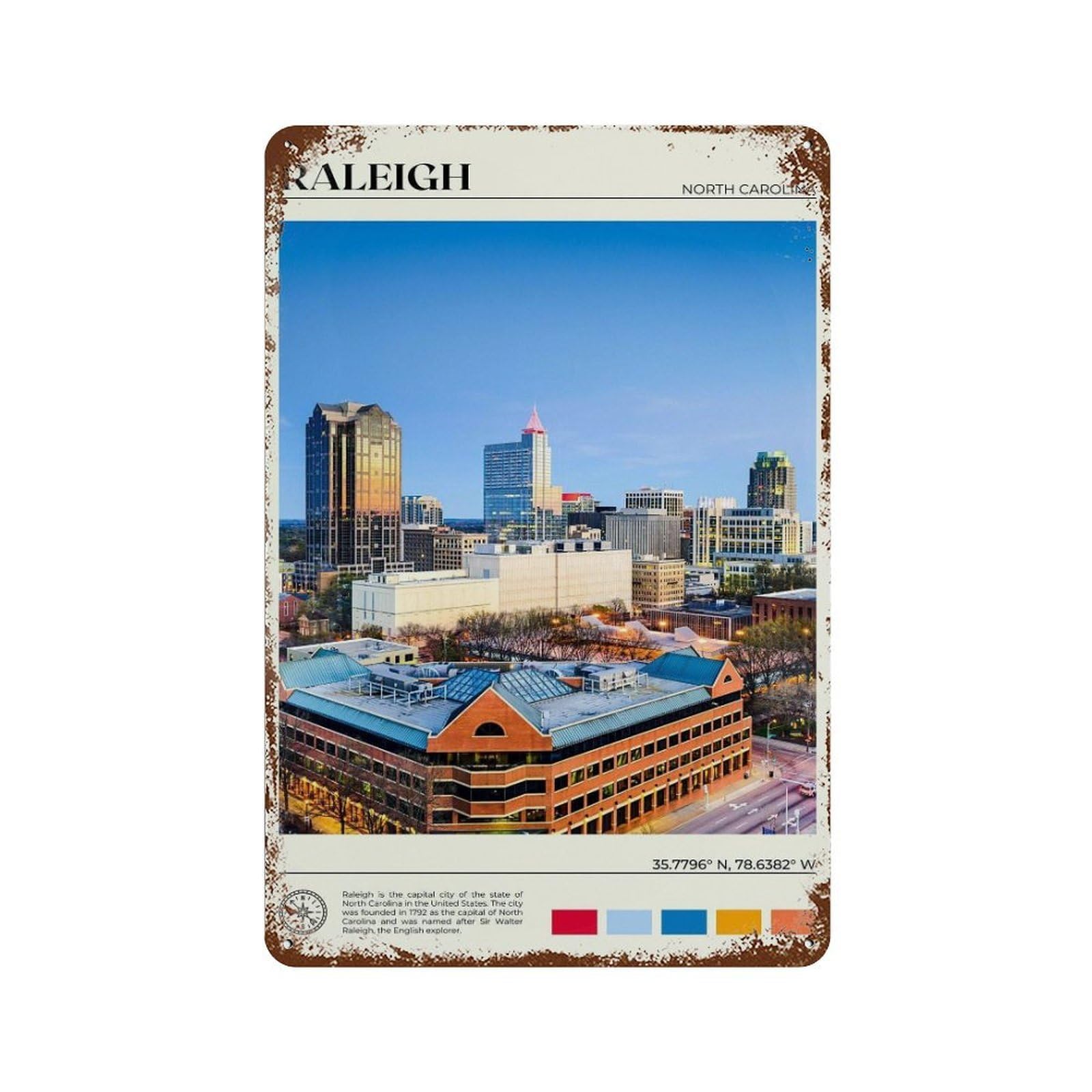 xiaoxiaoshen Real Photo Raleigh Decor North Carolina Wall Decor Art Metal Tin Poster Modern Home Decor Art Home Bar Shop Decorations Vintage Sign 30x20cm