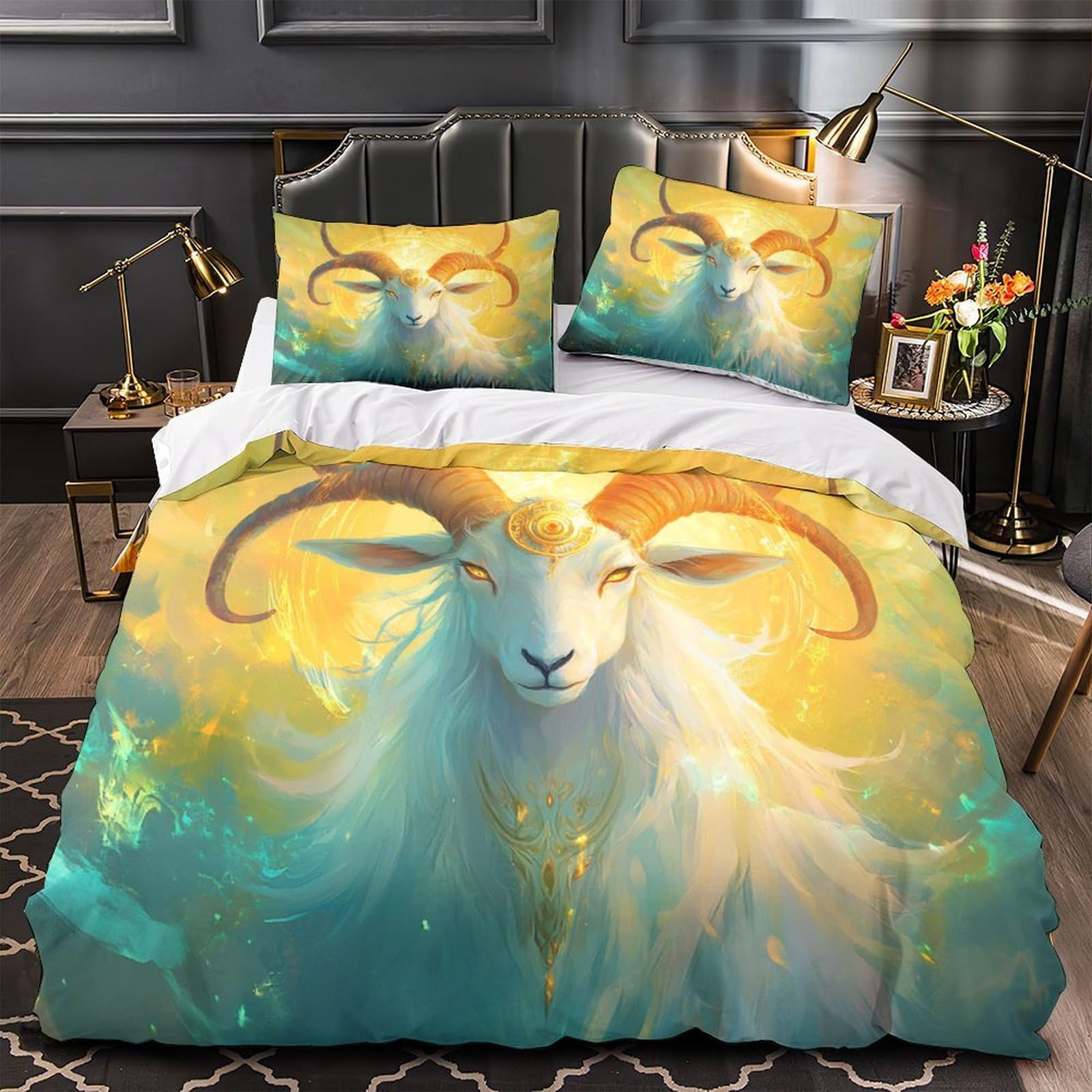 Housse de couette bélier 3D 220x240cm en microfibre respirante avec 2 taies