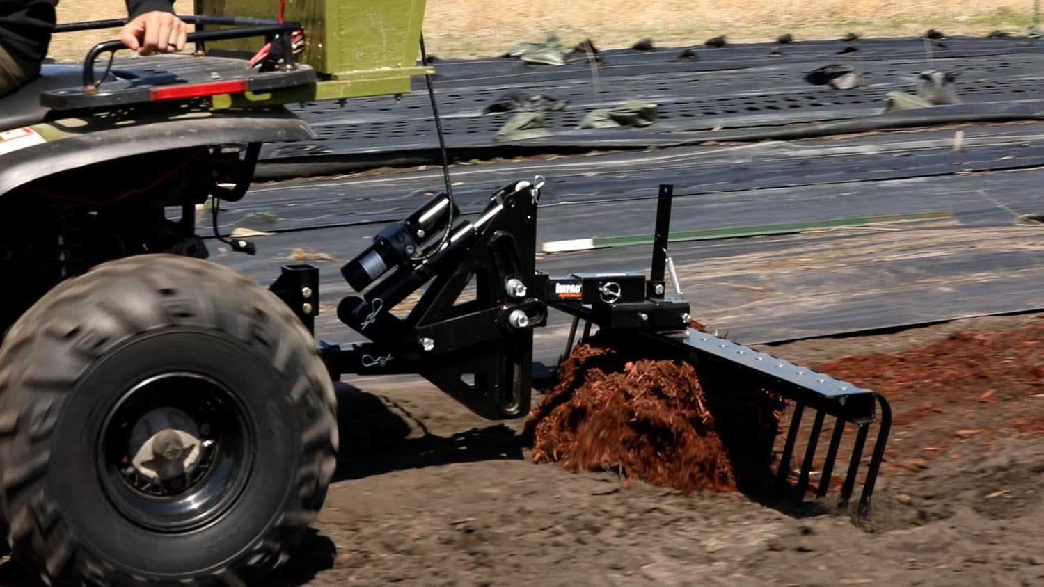 Impact IMPLEMENTS® 62" Agricultural Landscape Rake with Tipper Latch & Spring Steel Tines for Quick Clearing of Field Debris, Leaves, Thatch and More.
