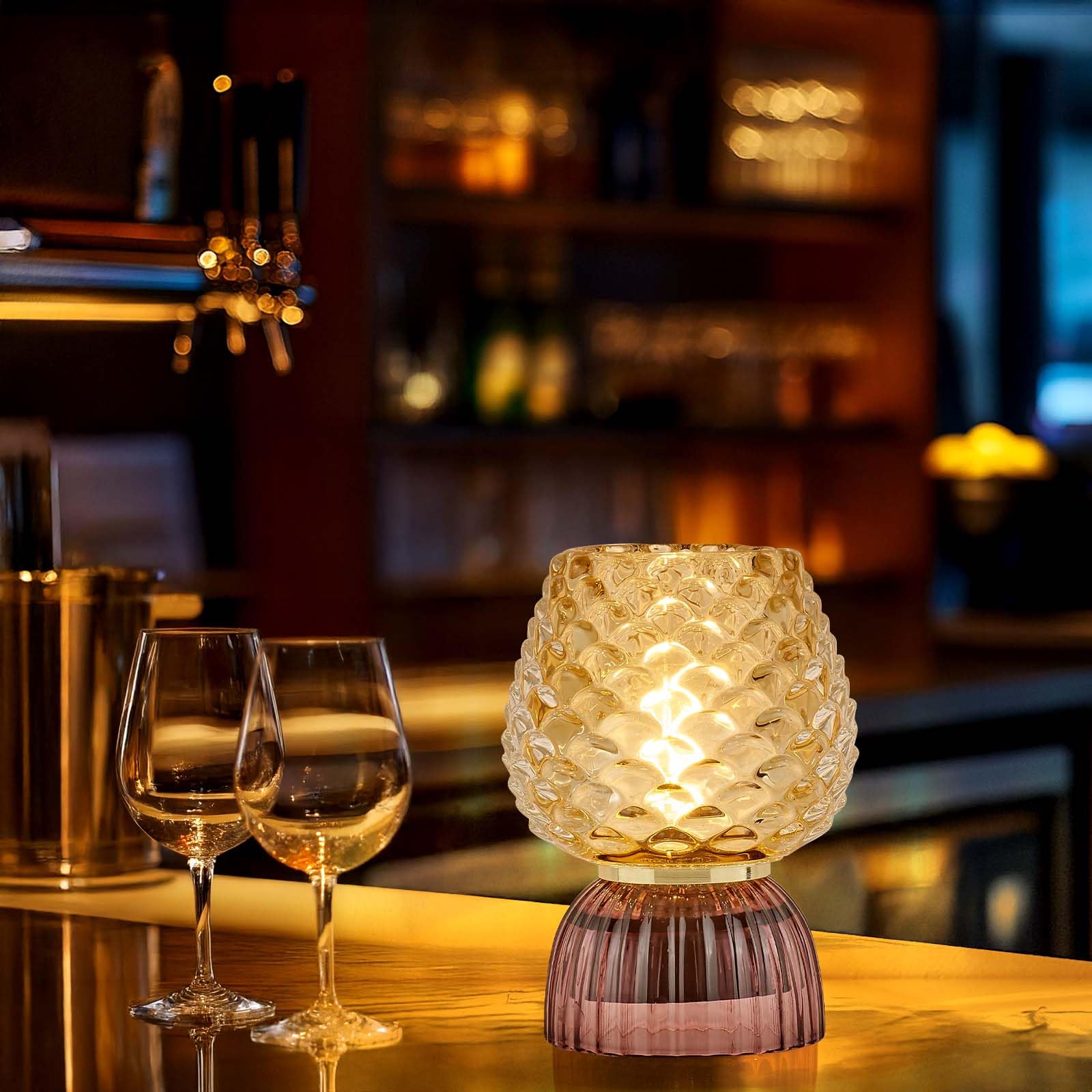 Lámpara a pilas con temporizador, bonita lámpara de mesa de cristal inalámbrica pequeña para decoración del hogar, cocina, baño, regalo de cumpleaños para mujeres, piña, ámbar 3