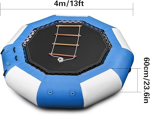 Miniatura 8 de Happybuy Trampolín inflable del agua, gorila inflable redonda del agua con la escalera mecánica, trampolín del agua en azul y blanco para los