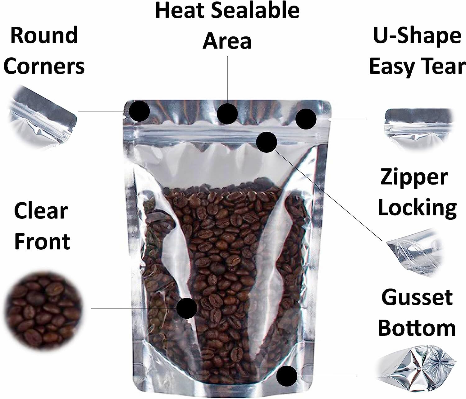 GREENTWISH Transparent Front/Silver Back Standup Zipper Pouch | Reusable LDPE Zip Lock Bag for Food Storage | Product Packing Pouch | Size: 6 x 9 Inch (Capacity: 500gm) (20 Pcs) 2