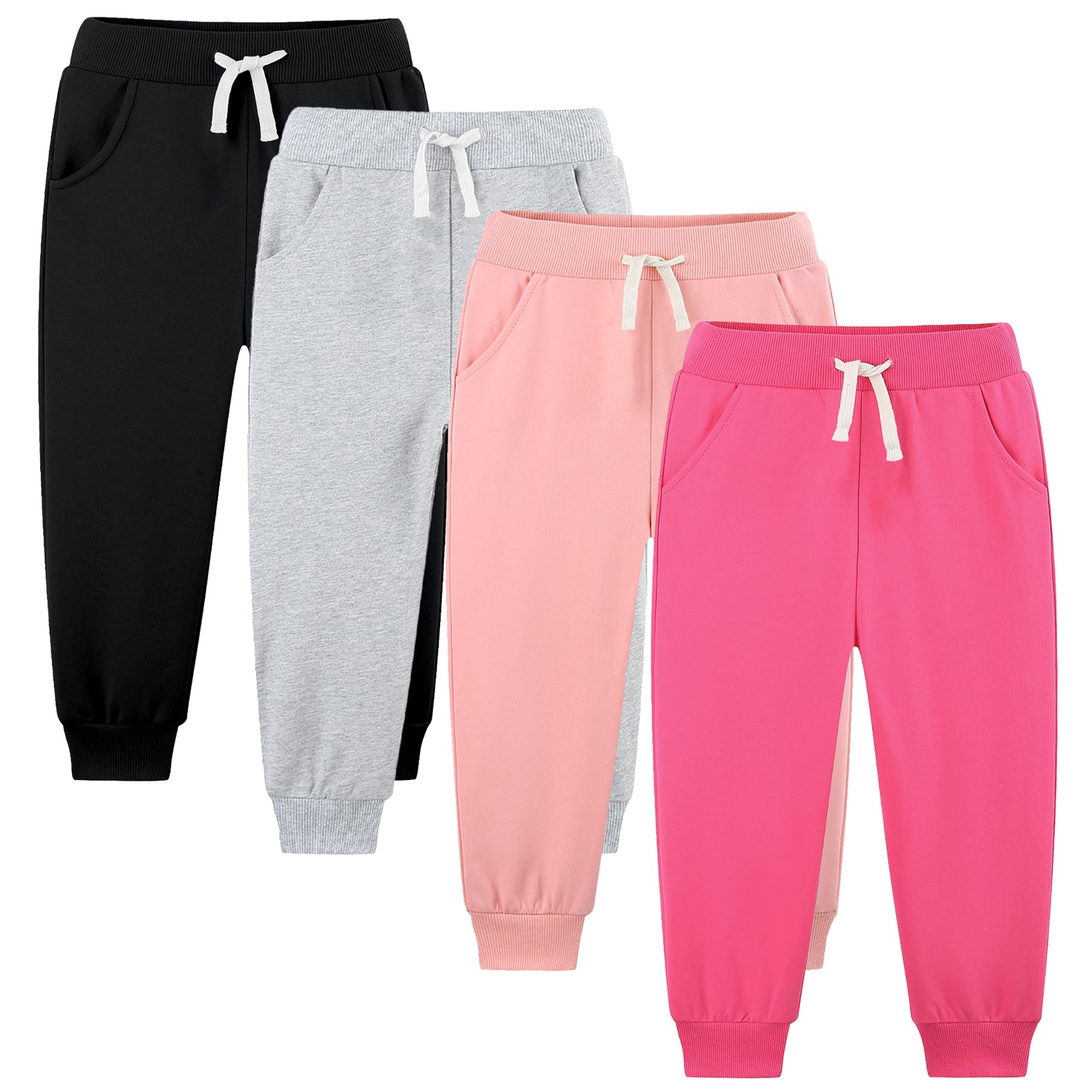 4 Pack Toddler and Kids Girls Cotton Pants Joggers 2-14Y