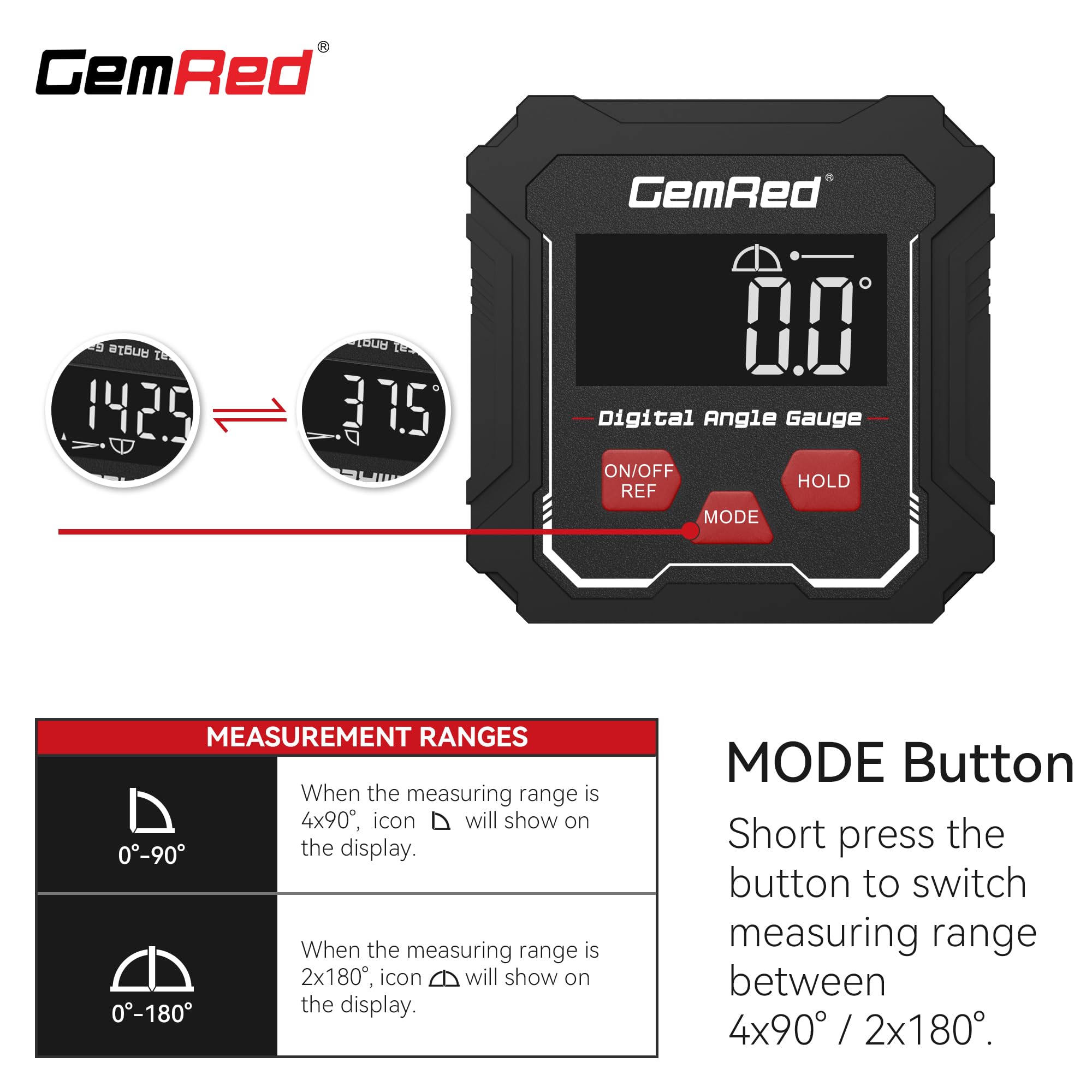GemRed Digital Angle Gauge - Precise Measurement -5