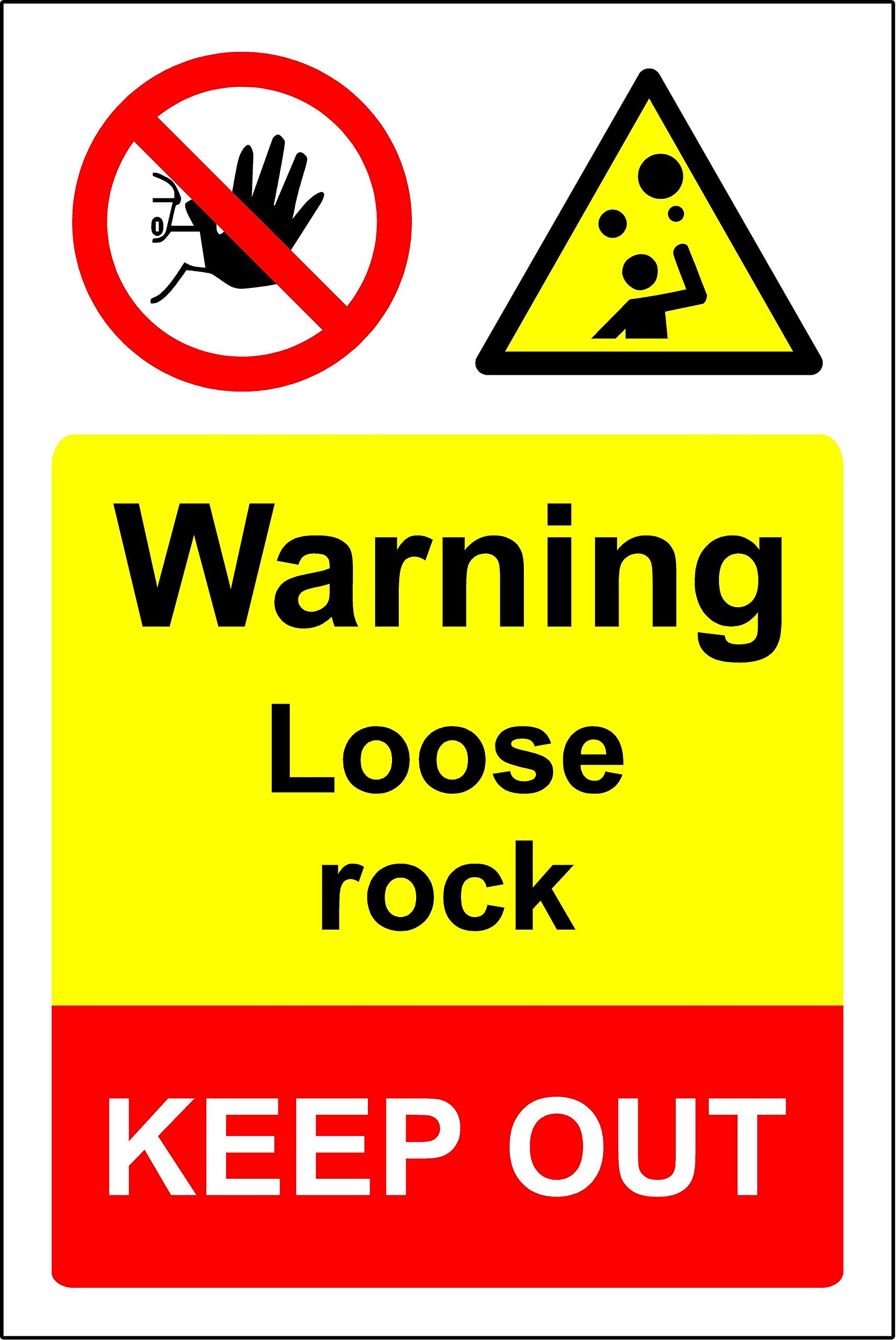 Warning loose rocks keep out safety sign - 3mm Aluminium sign 600mm x 400mm