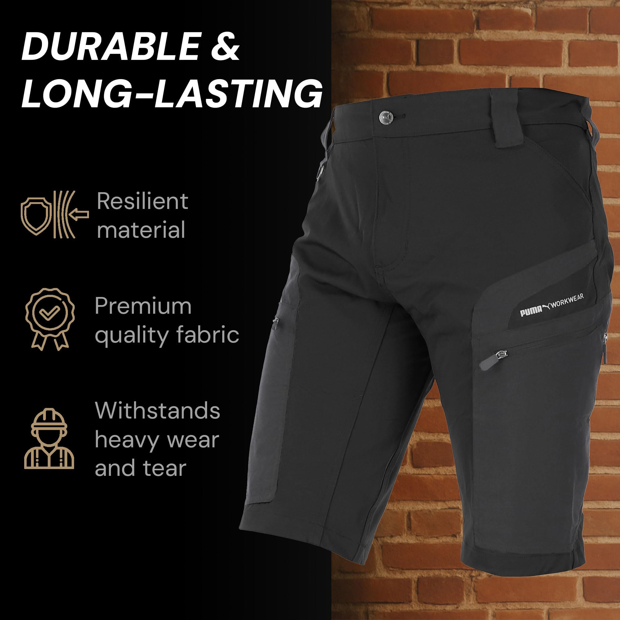 PUMA Workwear Pro-One Adventure Short de randonnée pour homme - Nylon renforcé et durable - Pantalon de trekking avec stretch 4 directions - Avec anneau en D - Pantalon d'extérieur