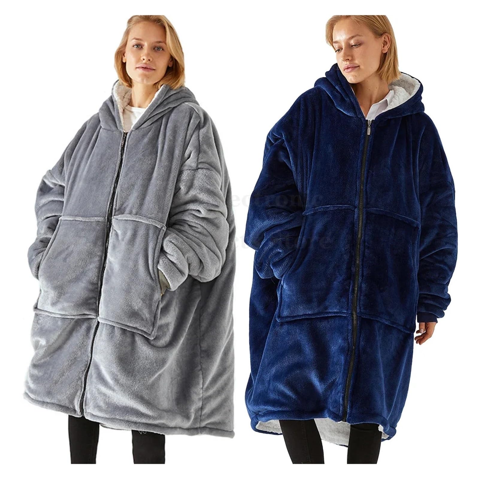 Manta con Capucha portátil, Manta de Gran tamaño, Sudadera for Adultos, Mujeres y Hombres, Mangas, Bolsillo Cremallera(Blue)