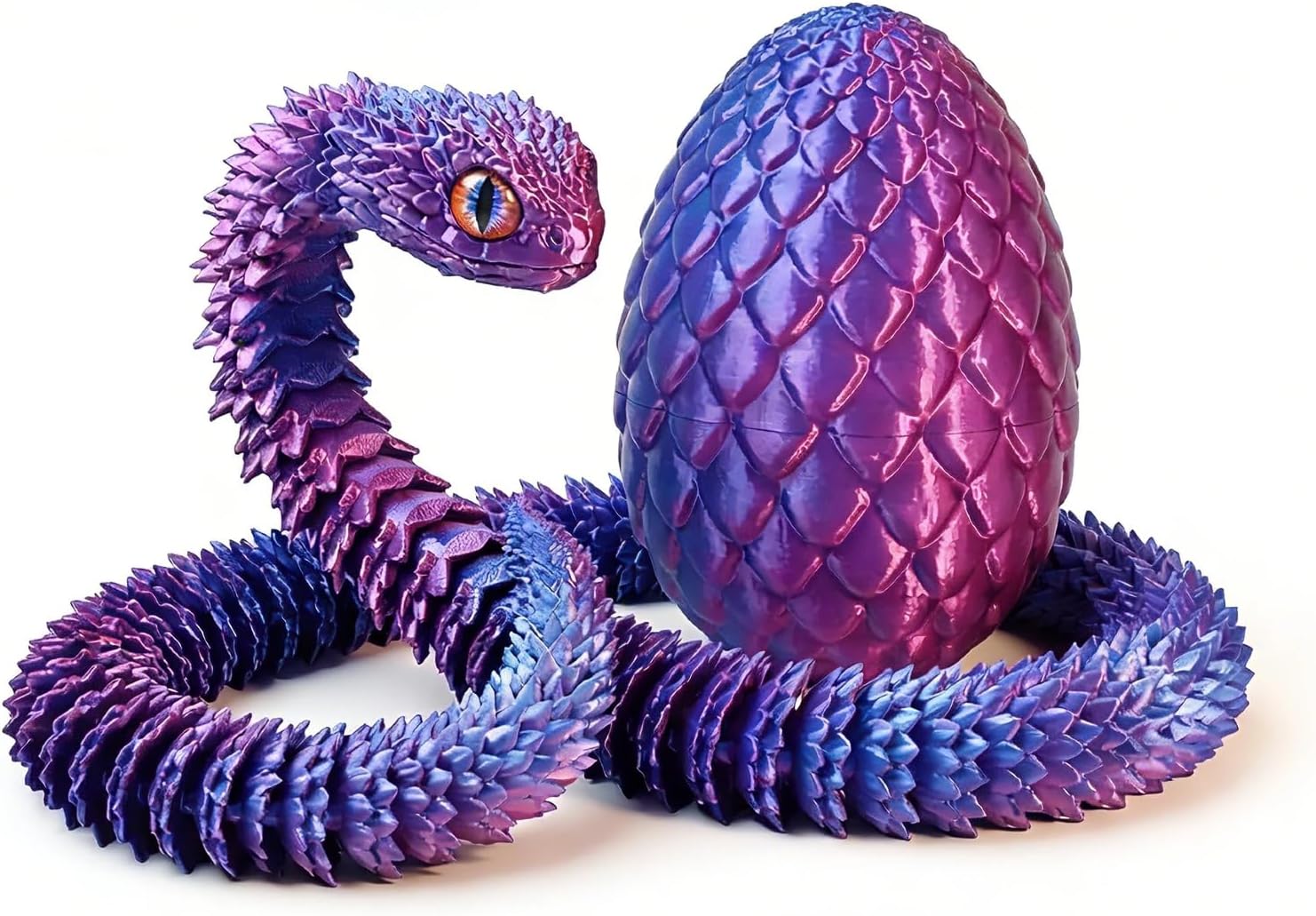 3D Printed Snake Toy with Colourful Surprise Egg, 30 cm Snake Fidget Toys and 8.5 cm Easter Egg, Fidget Toy Set for Adults, Creative Gift Idea for Easter, Stress Relief (Purple)