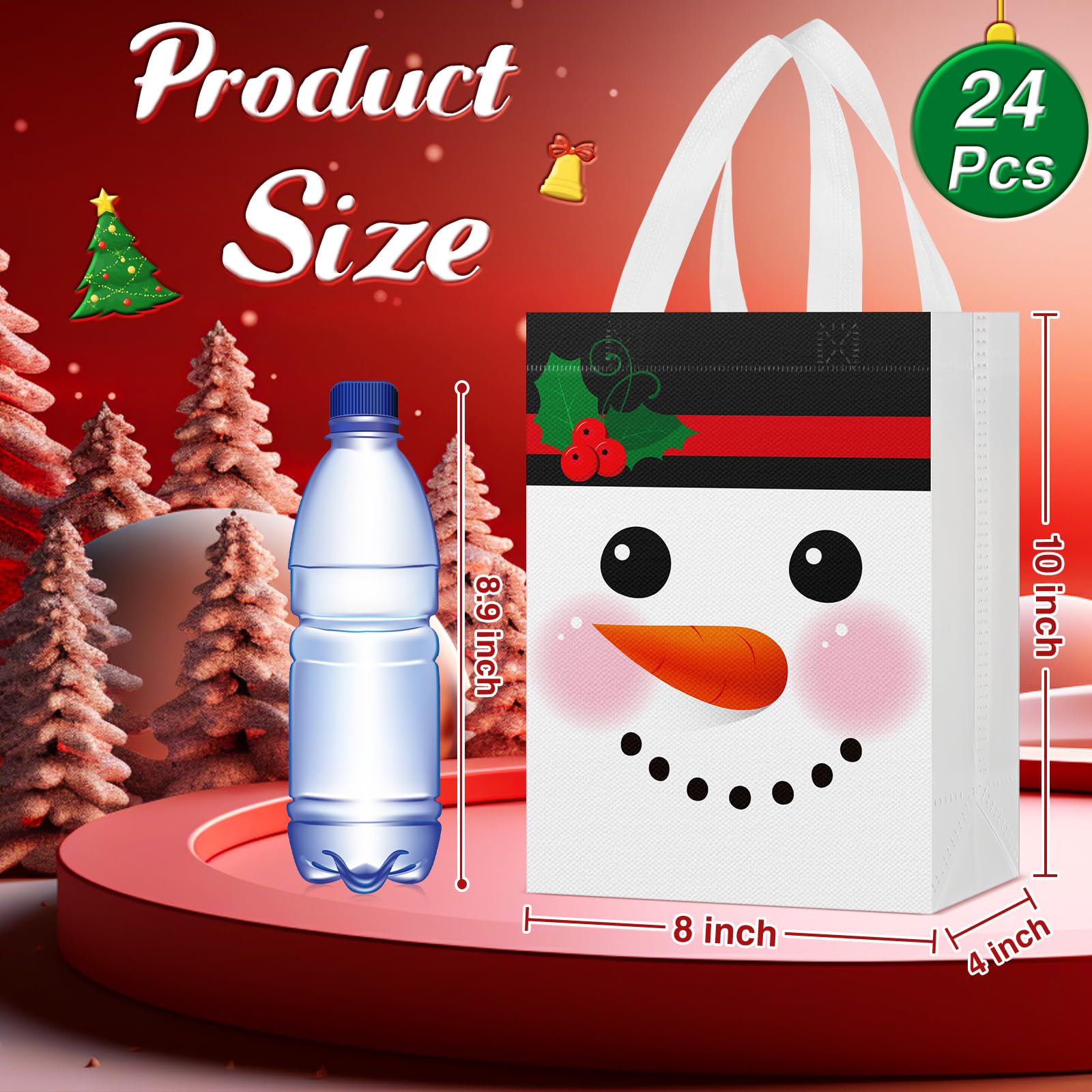 Locmeo 24 bolsas de regalo de Navidad con asas de 10 x 8 x 4 pulgadas, reutilizables, bolsas de golosinas de Navidad, no tejidas, bolsas de regalo de Navidad, bolsas de muñeca para envolver regalos de