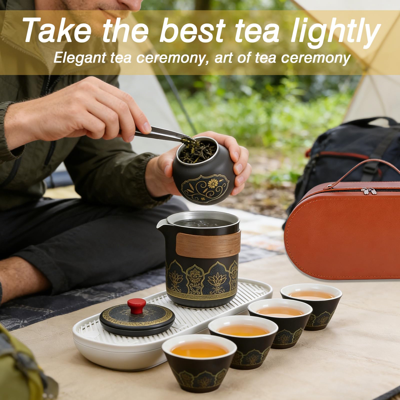 Japanisches Teeservice, Tragbares Chinesisches Teeset, Japanisches Kung Fu Tee Set Mit Reisetasche, 1 Teekanne (270ml) + 1 Teekanister (45g) + 4 Teetassen (40ml) Für Reise Und Zuhause