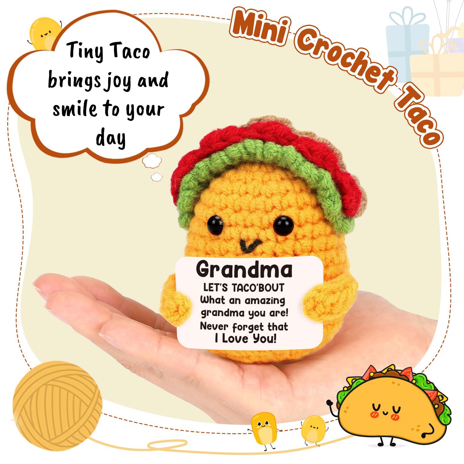 LuoHere Grandma Gifts Mothers Day Birthday Gifts for Grandmother from Grandkids, Gigi Gift for Great Best Grandma Ever Mothers Day Christmas Funny Granny Grandparents Mimi Nana Handmade Crochet Taco