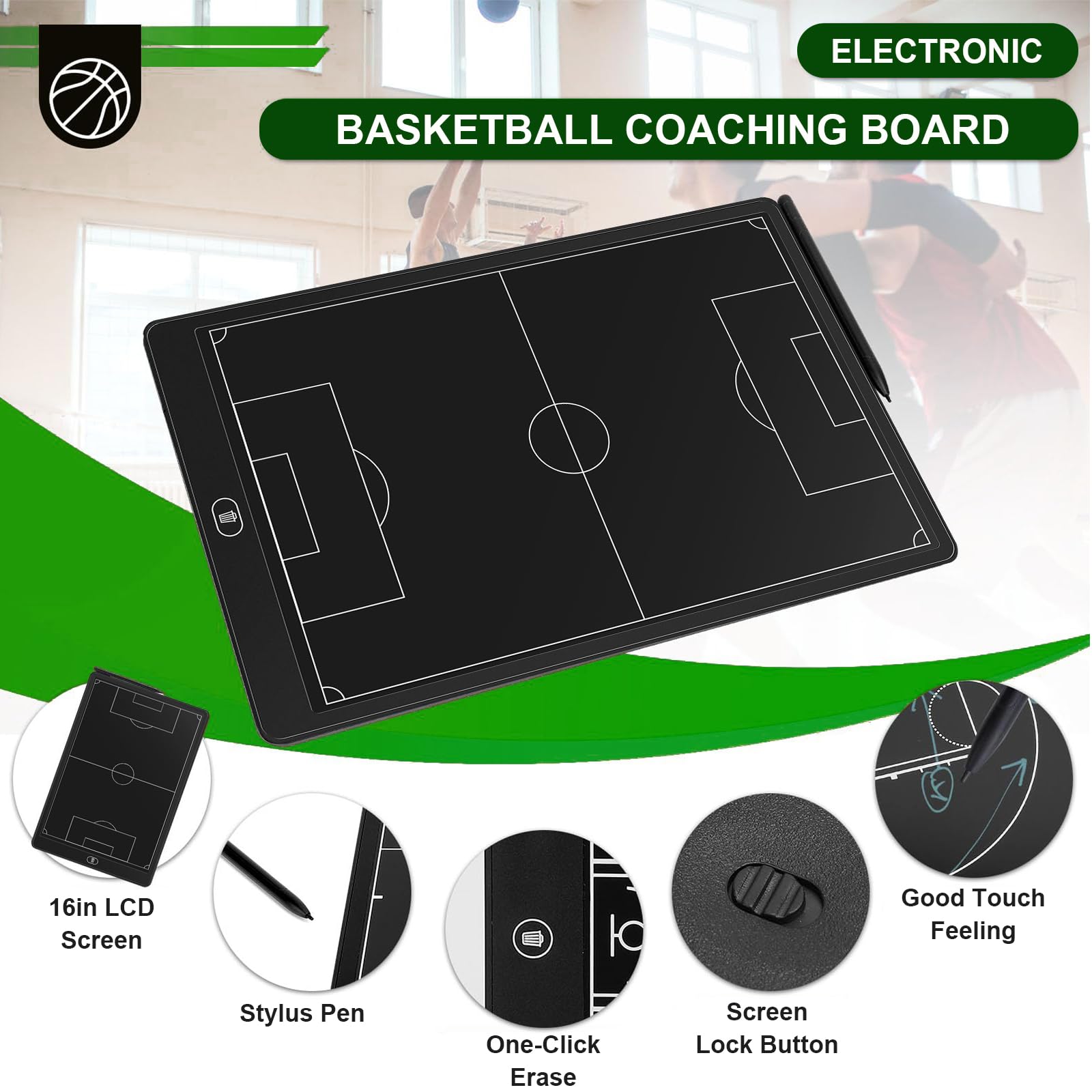 Lavagna Tattica Calcio 40,6 cm & Board LCD Allenatore - Lavagna Digitale Riutilizzabile Grande con Blocco per Allenatori e Giocatori di Football