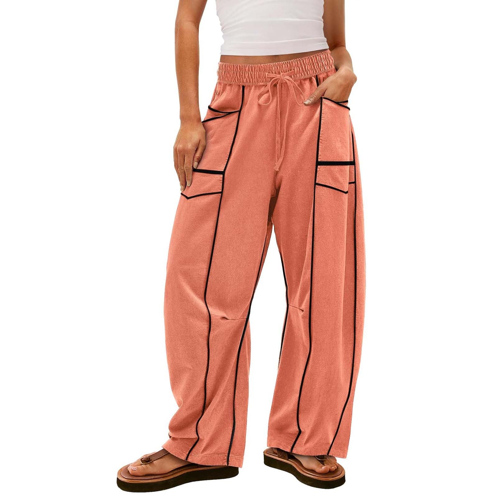 Womens Barrel Pants Baggy Wide Leg Pants Casual Palazzo Pant Drawstring Waist Lounge Pant with Pockets