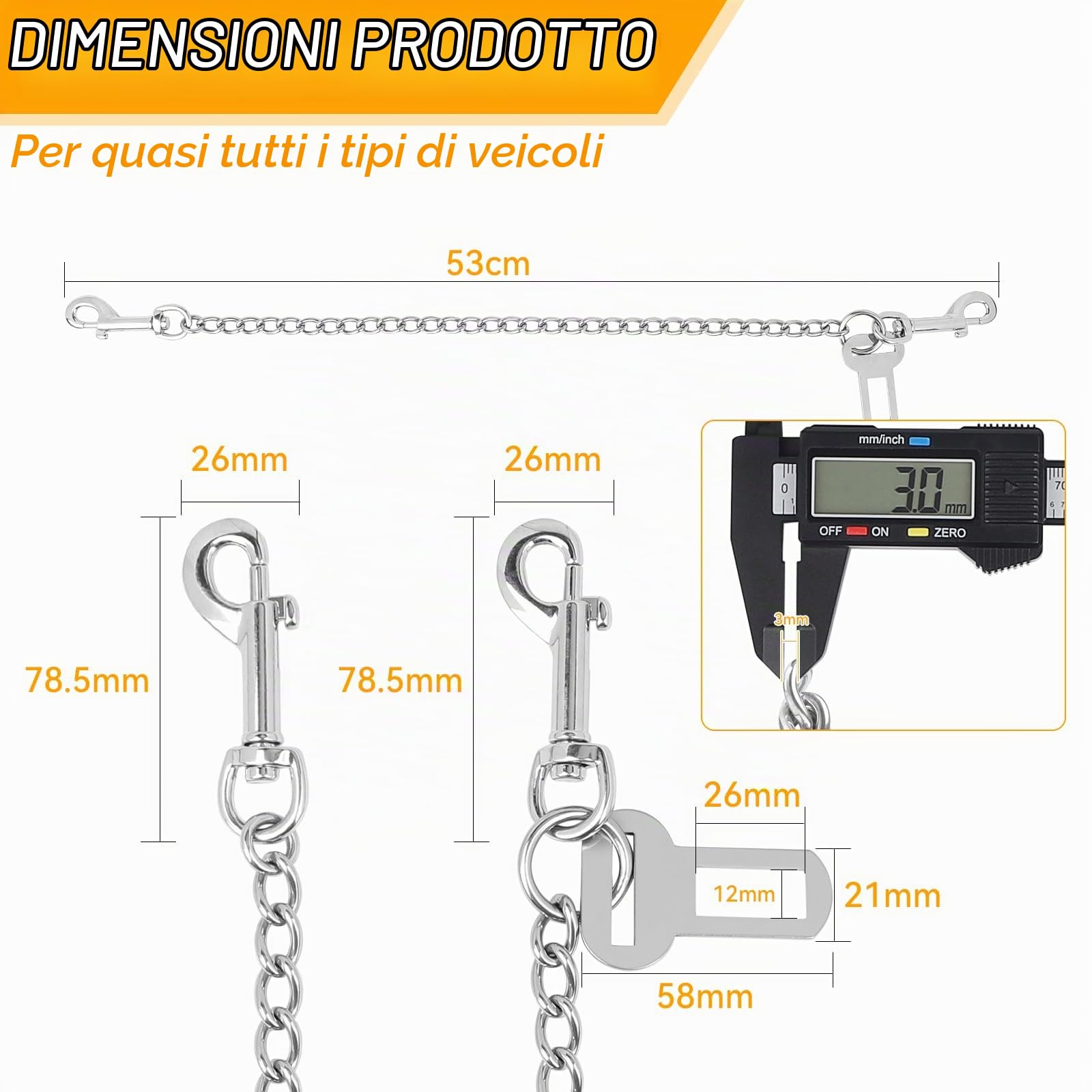 EFUTURETIME Cintura di Sicurezza per Cani Auto 53cm, Cintura Cane Auto Antimorso in Acciaio Inox 304, Guinzaglio Auto per Cani 3 in 1 per Fibbia Cintura di Sicurezza, Bagagliaio e ISOFIX
