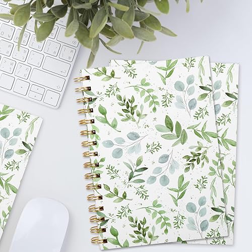 Miniatura 4 de Greenery - Cuaderno de espiral de 80 hojas A5, hojas de eucalipto de acuarela, cuaderno de rayas universitarias, encuadernación fuerte de doble