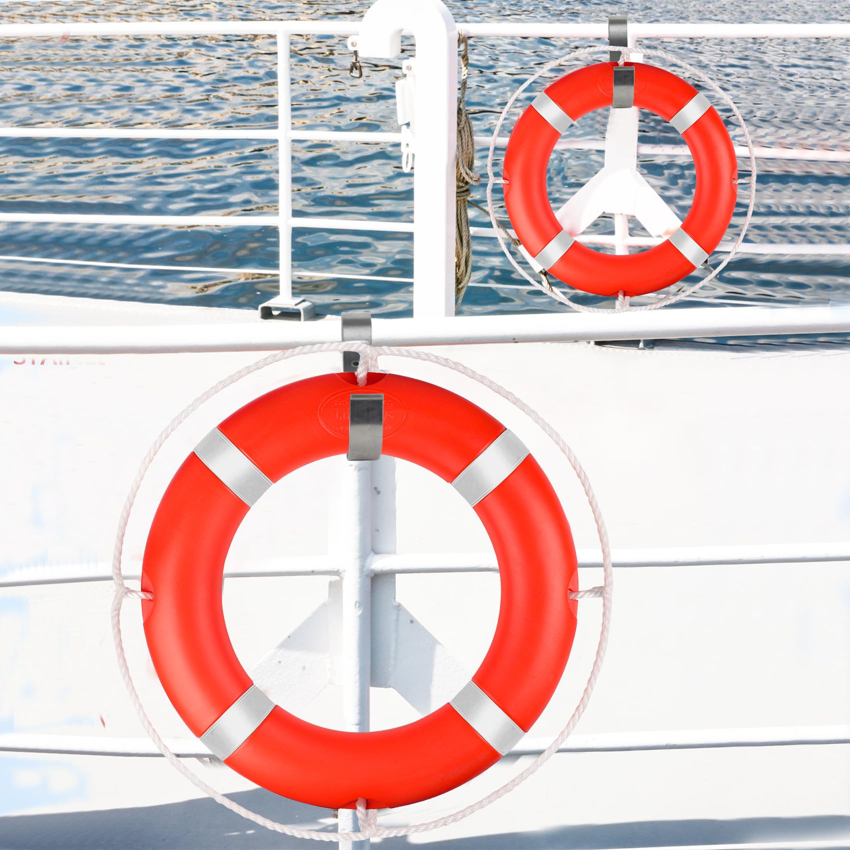 Rettungsring, Schwimmring für Pool, Schwimmbad mit schwimmendem Rettungsseil, Sicherheits-Wurfringe für Boote mit reflektierendem Band, inklusive S-förmiger Halterung, 71,1 cm