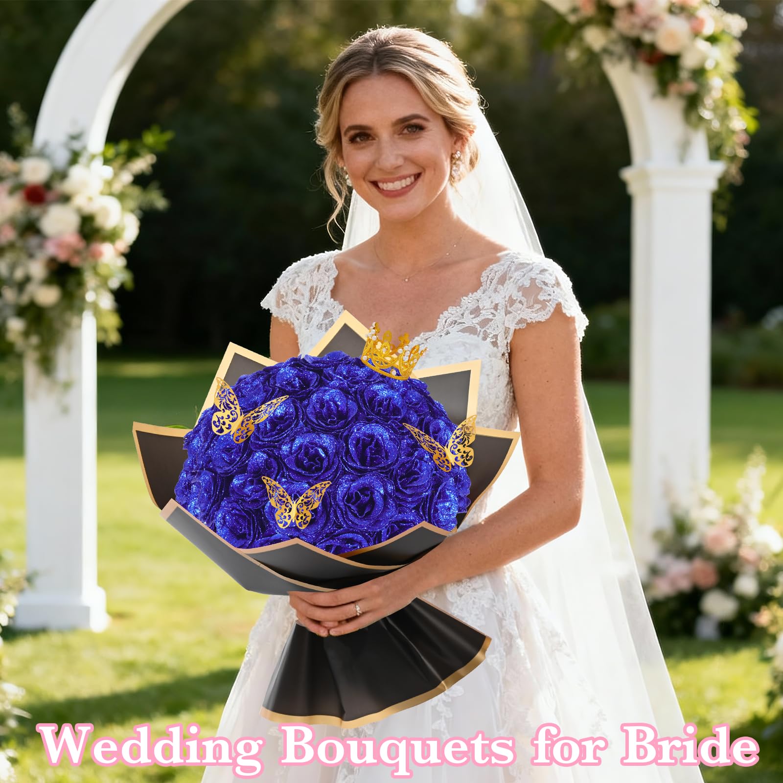 Waipfaru Glitter Roses Bouquet, DIY Fake Flowers Bouquet, Birthday Gifts for Women Mom, 36 Pcs Blue Rose for Grandma Wife Girlfriend Valentines, Mothers Day, Anniversary, Graduation