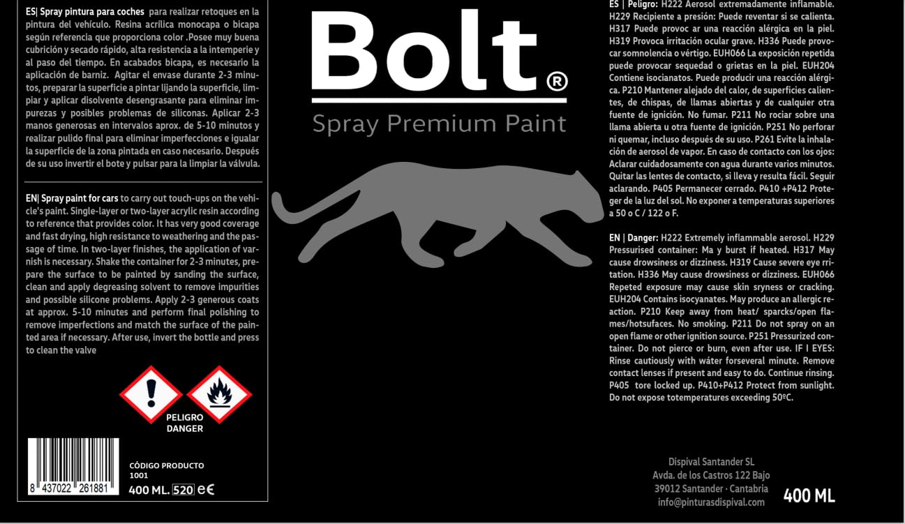 Spray Bolt Pintura Para Renault 1K Lisos 400Ml (389 BLANC GLACIER)