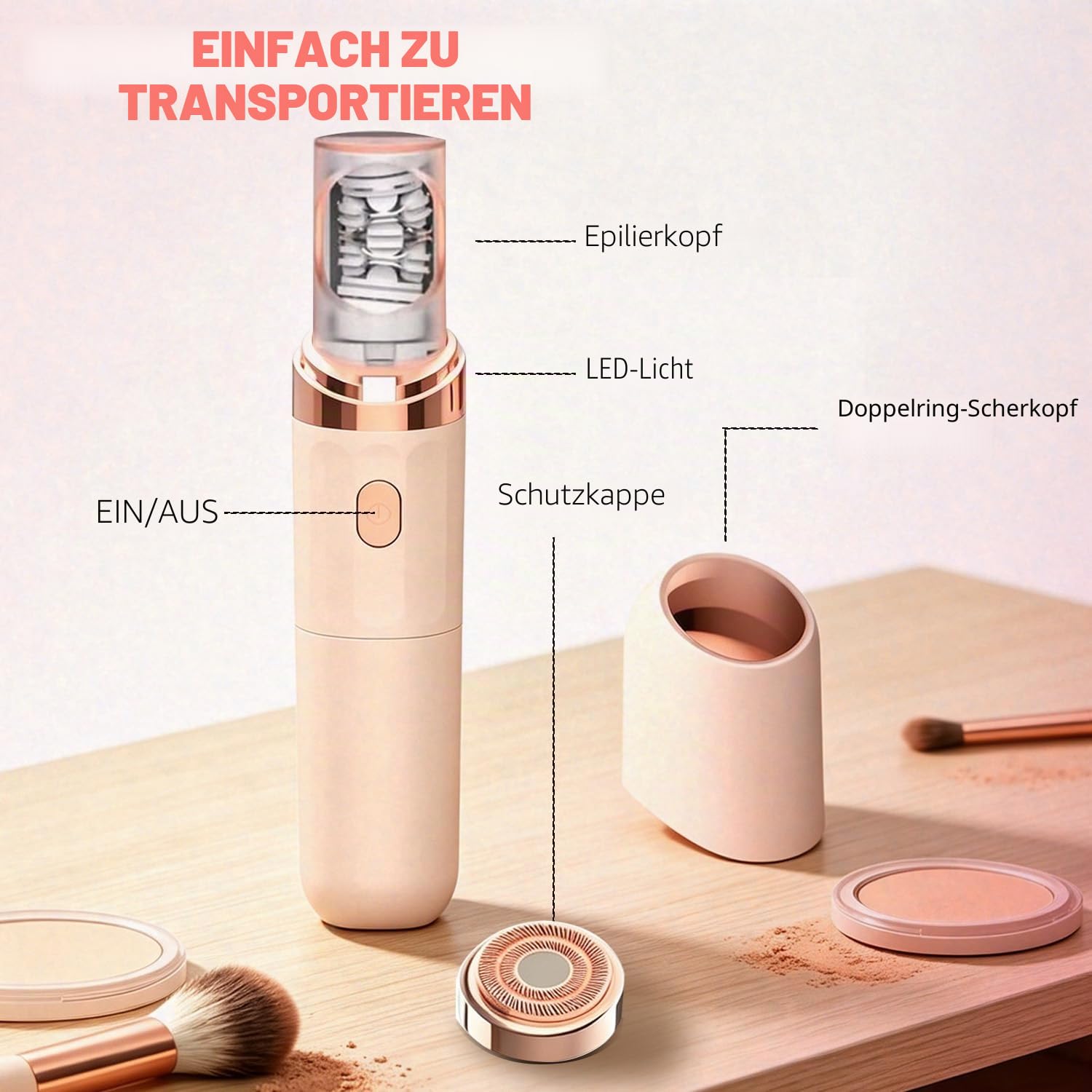 Epilierer Damen Gesicht, 2 in 1 Gesichtshaarentferner für Frauen mit LED-Licht, Kabelloser Elektrischer Gesichtsepilierer Schmerzfreie Wiederaufladbar für Augenbrauen Lippen Kinn Bikinizone