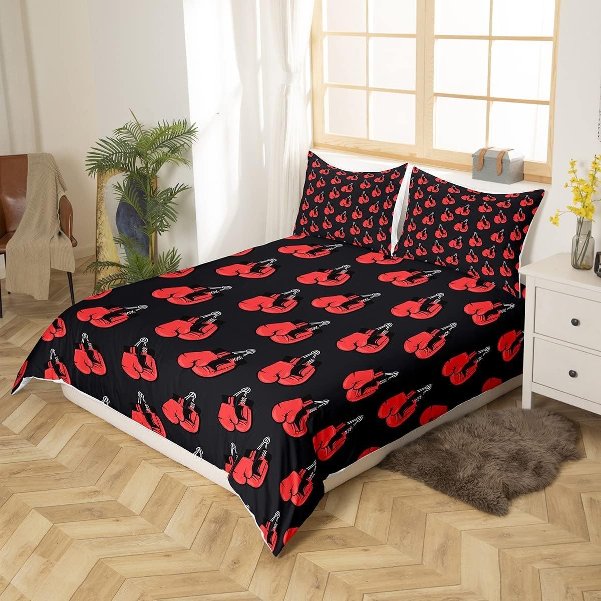 Funda Nordica Cama 180 Guantes de Boxeo Microfibra 3D Funda Edredon 260 x 240 cm Boxeo Ligero Transpirable Ropa de Cama con Cremallera y 2 Fundas de Almohada b-9267