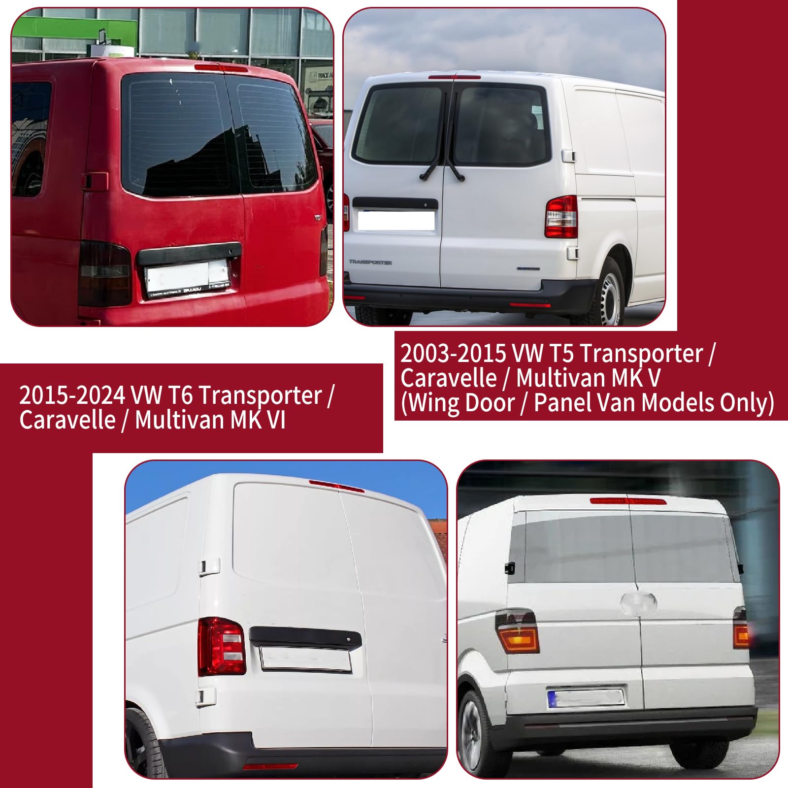 Troisième feu stop LED gauche et droit de niveau élevé de rechange pour T5 T6 Transporter - Lentille rouge compatible avec VW T5 2003-2015, T6 2015-2024