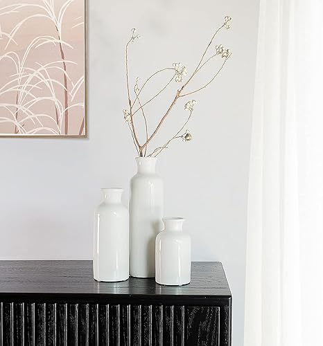 Miniatura 3 de Juego de 3 jarrones de cerámica blanca, decoración moderna del hogar, jarrones decorativos bohemios altos para hierba de las pampas, jarrones para