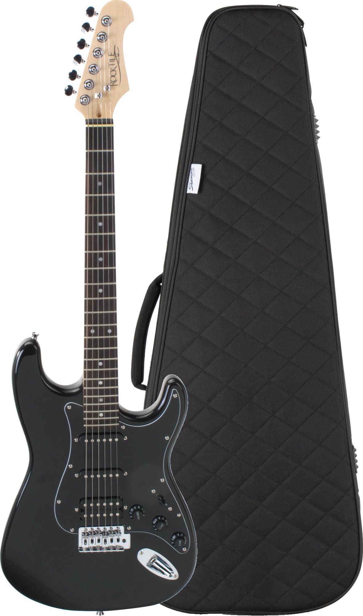 Rocktile Pro ST60-BK E-Gitarre All Black Softcase Set – Mahagoni-Korpus, Humbucker & Single-Coil Tonabnehmer, inkl. Gigbag mit Gurten – Ideales E-Gitarren-Set für Einsteiger und Fortgeschrittene