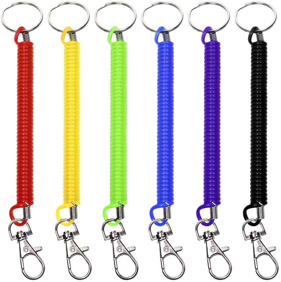 Patty Both 4pc Coil Cord Stretch Tether Keychain Ring - Bright Pearlized Colors