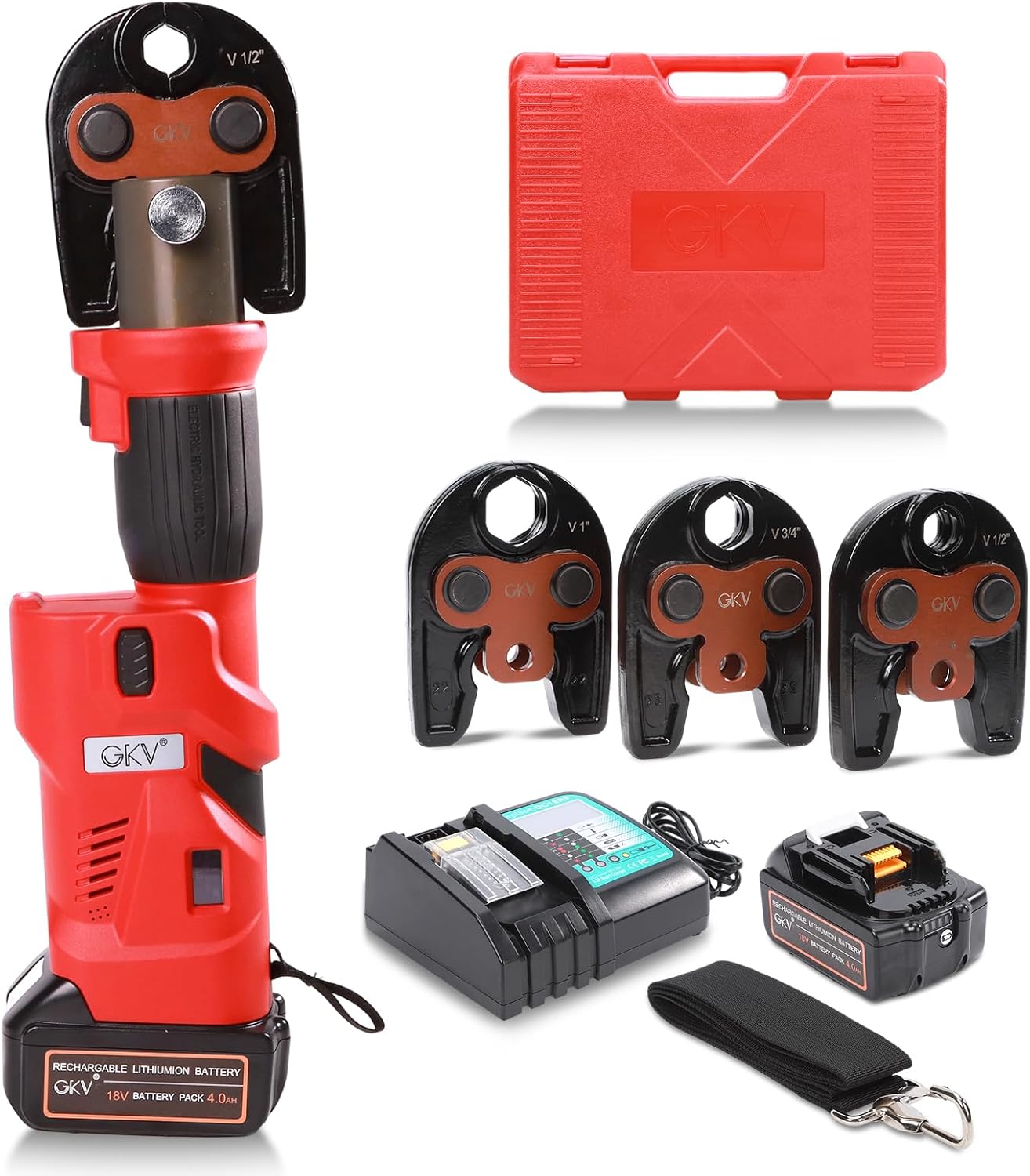 Press Tool 18V Electric Crimper, Propress Tool for Copper Pipe with 3 Jaws (1/2" 3/4" 1"), Includes 2×4Ah Batteries & Fast Charger (4063-B)