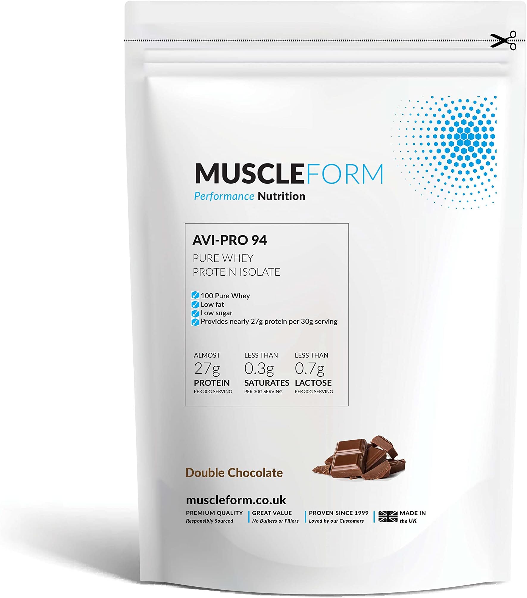Muscleform Avi-Pro 94 Pure Whey Protein Isolate 94% 2kg Re-Sealable Pouch - Fast Delivery - Double Chocolate | Free Express Delivery