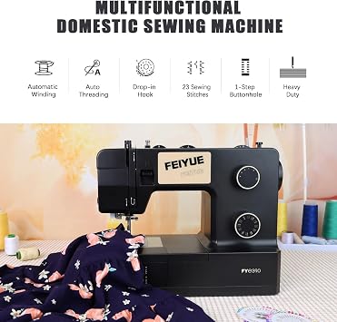 FEIYUE FYe390 Sewing Machine, Energy Saving Servo Motor | Heavy Duty & Portable, 23 Built-in Stitches, Multiple Needle Positions, 3 Bobbins & 5 Included Sewing Feet