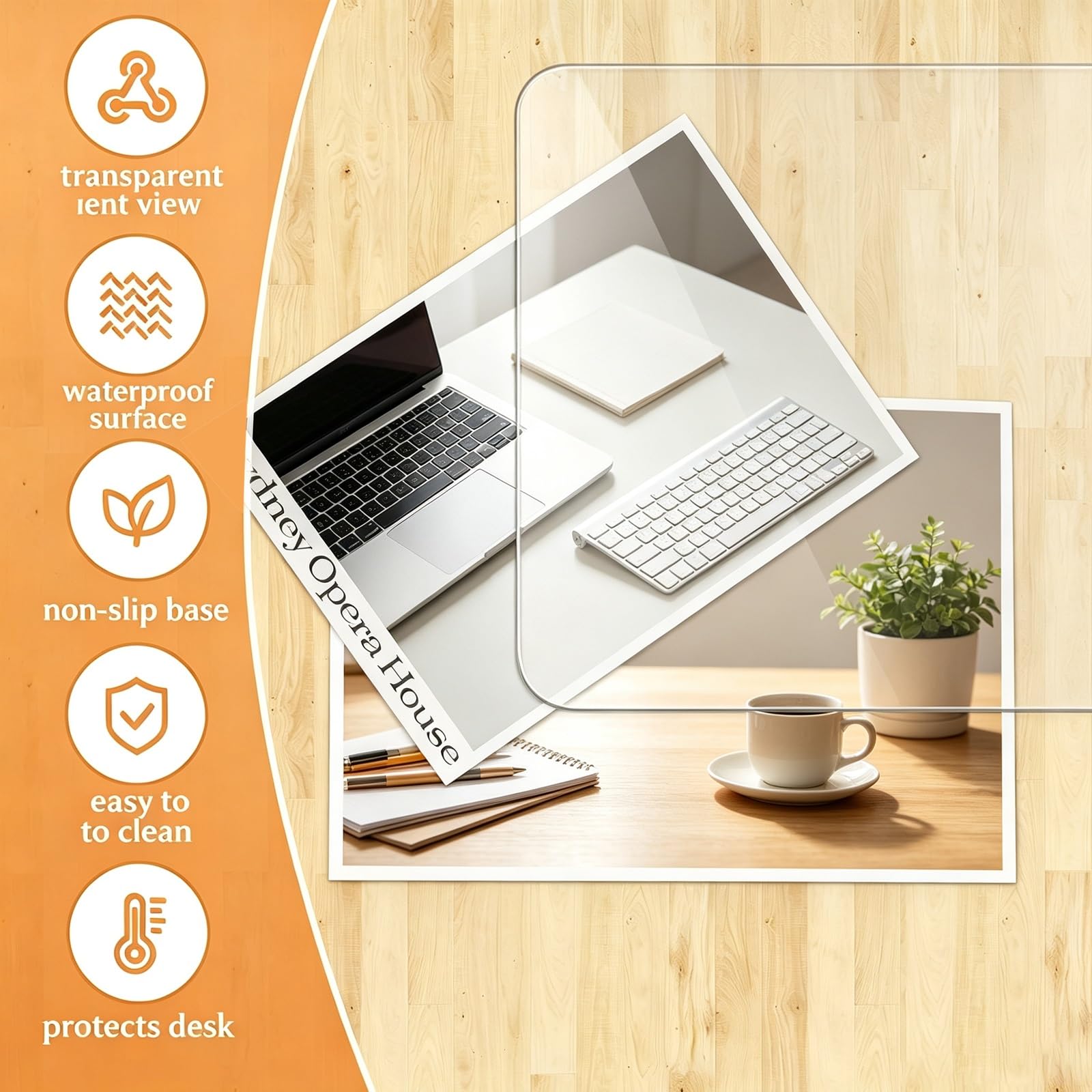 sous-Main Transparent en PVC, protège-Bureau imperméable, revêtement Transparent pour Bureau en Bois, Tapis de Bureau Anti-Rayures et Facile à Nettoyer (2 mm)(48.3x119.4 cm)