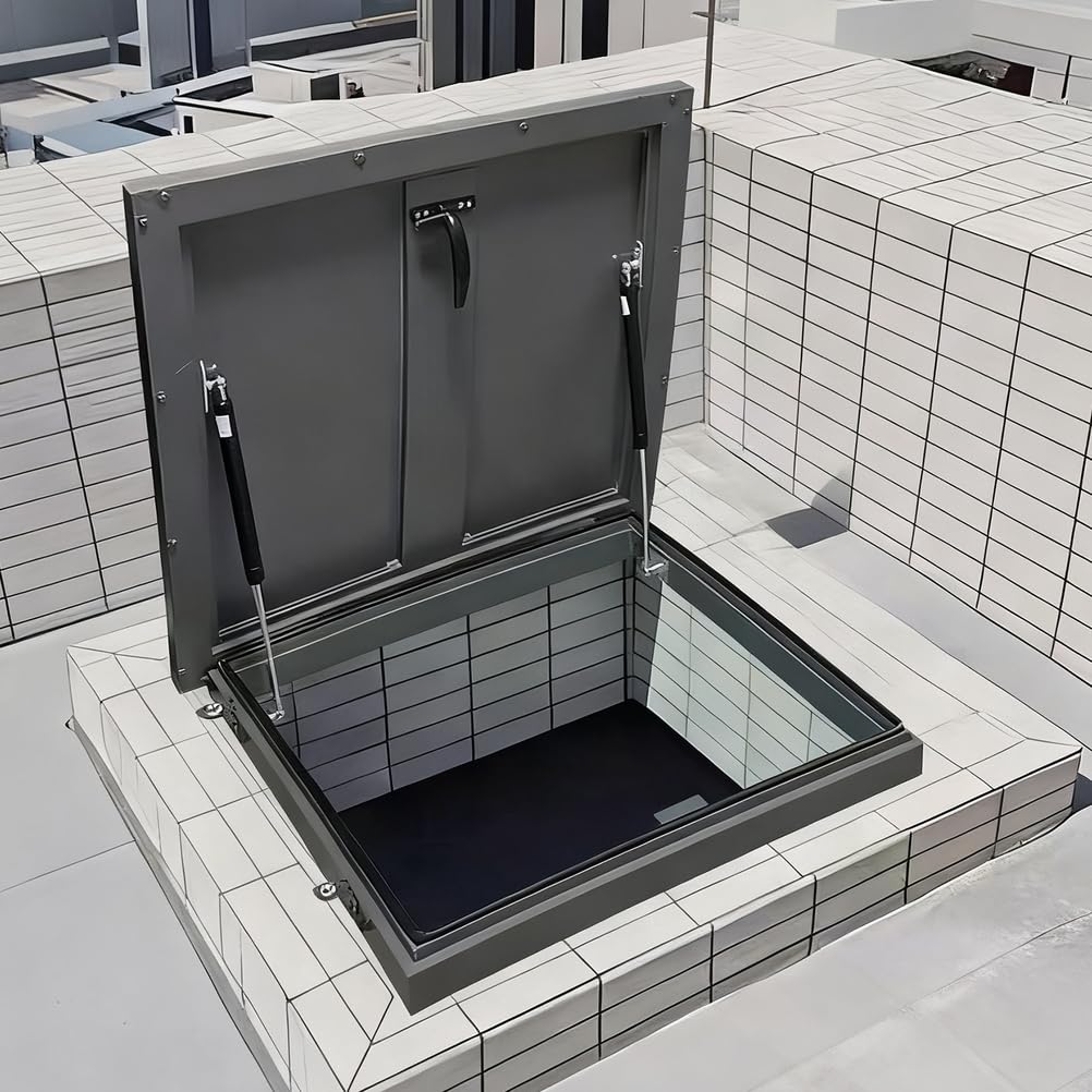 Właz dachowy z amortyzatorem gazowym i uchwytem, drzwi wejściowe ze stopu aluminium na poddasze, piwnica, 85 x 70 cm