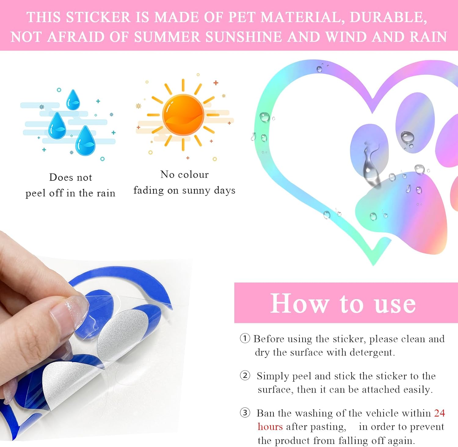 Pet Dog Paw Print Sticker, Love Heart Dog Paw Stamped Automotive Window Decor Decal, Cute Paw Stickers for Vehicles Windows Walls Laptop Luggage, Exterior Car Accessories (Colorful) - Image 3