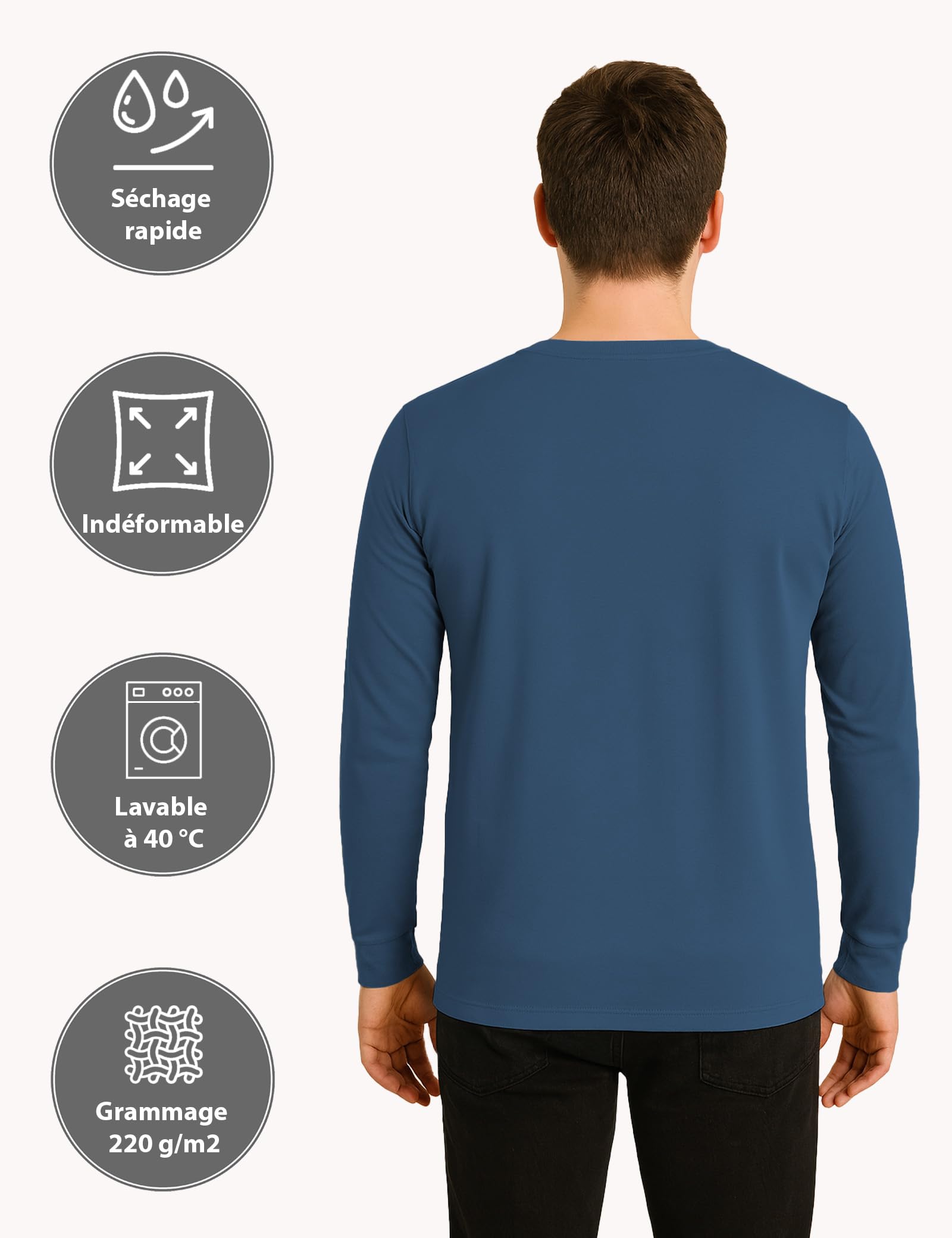ALPIDEX T-Shirt Homme Manches Longues Lot de 4 100% Coton Basique Uni Coton Stretch Col Rond