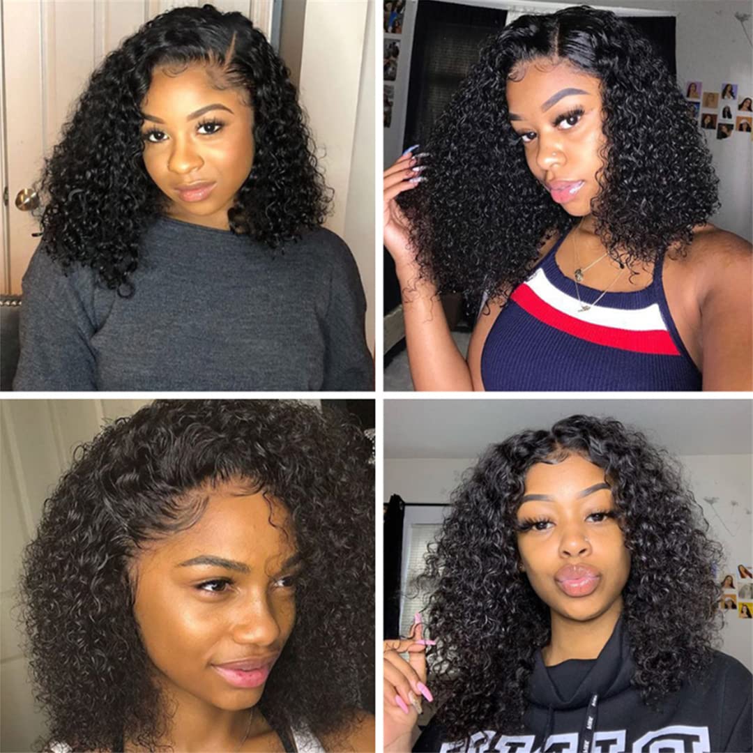 Amazon.com : 180 Density 4X4 Closure Short Bob Wig Kinky  display picture 3
