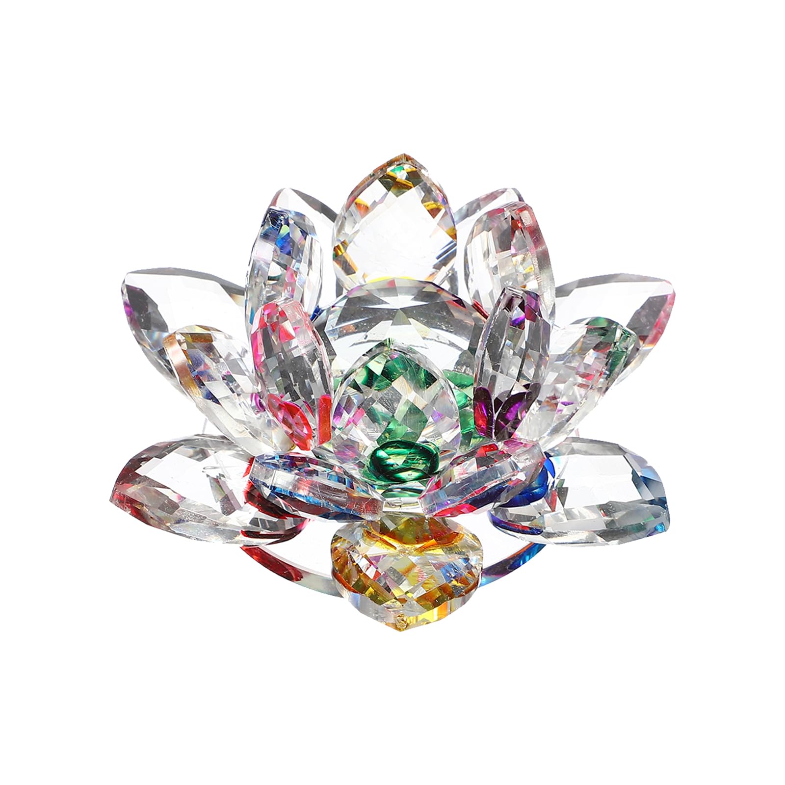 sourcing map Crystal Lotus Flower Figurine 3.54"x3.54" Decorative Lotus Flower Ornament Clear Lotus Figurine for Home Office Tabletop Centerpieces, Multi-color