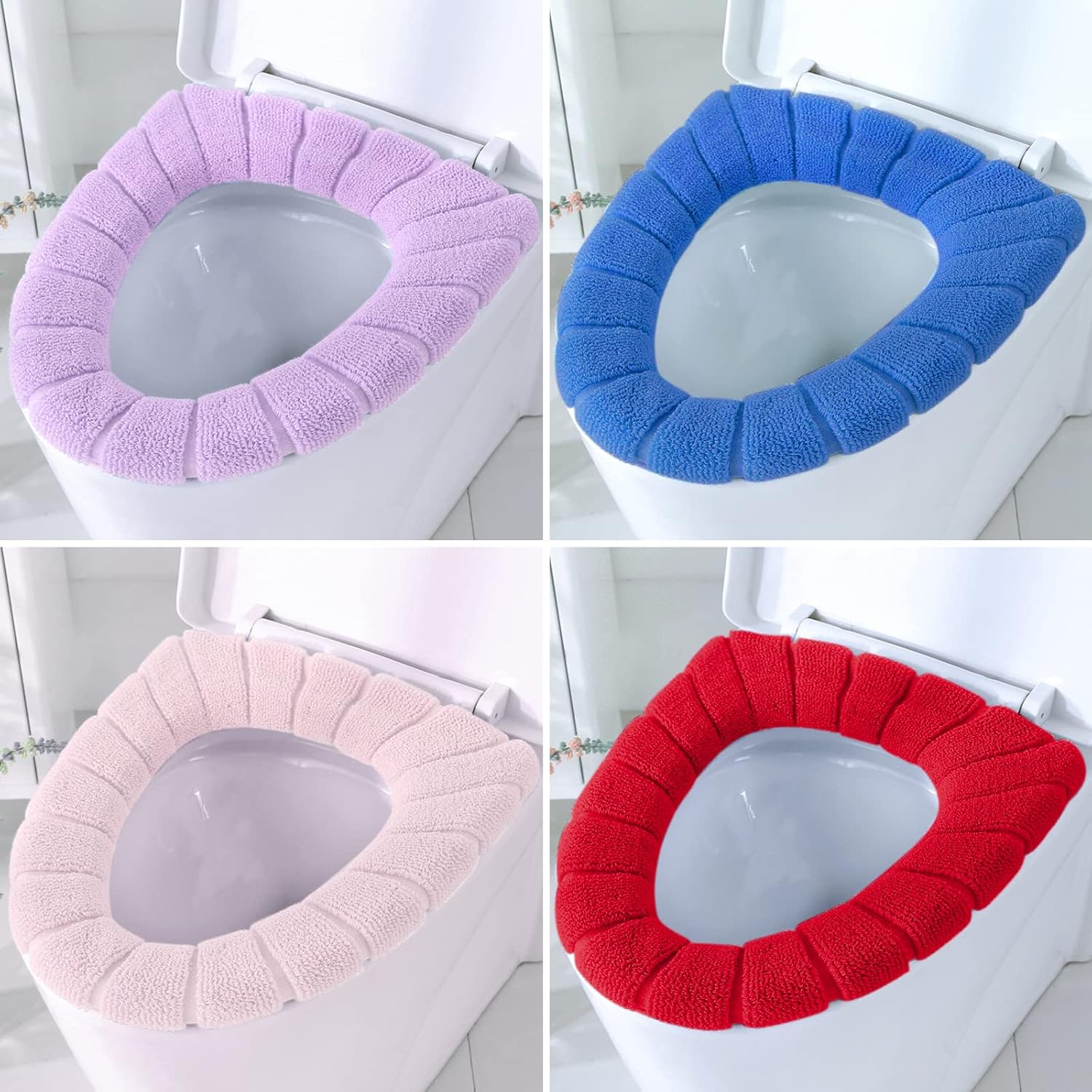 ZeeDix 5 Pcs Soft Bathroom Toilet Seat Cover Pads Thicker Warmer Stretchable Fibers Easy Installation Cushioned Lid Covers, Comfortable Toilet Seat Cover Pads and Washable Cloth-(5 Colors) : Home & Kitchen