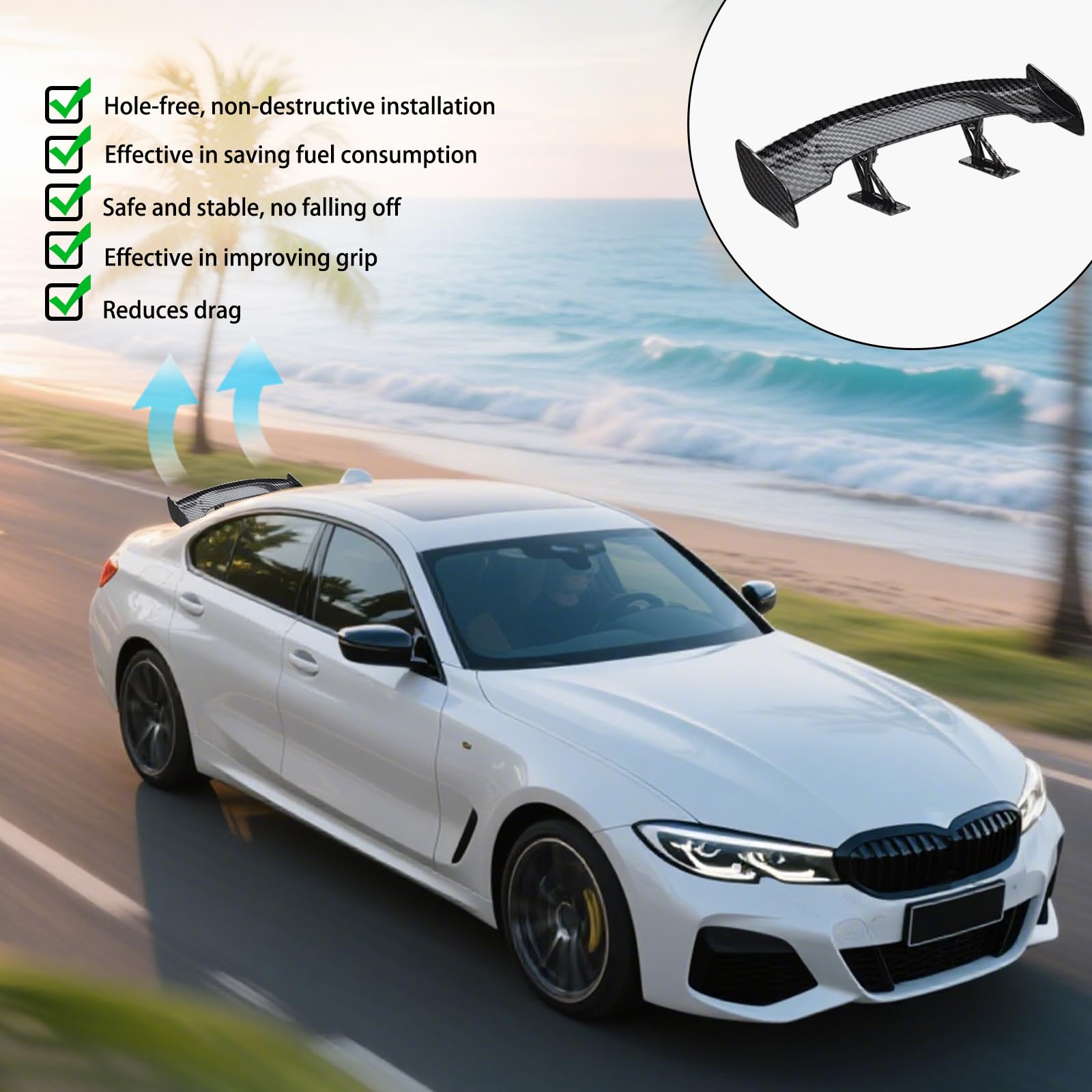 Auto Mini Spoiler Wing, uniwersalny tylny spojler, mini tylny spojler bez perforacji, dekoracja bez perforacji zapewniająca stabilność samochodu, może służyć do dekoracji, stabilności pojazdu
