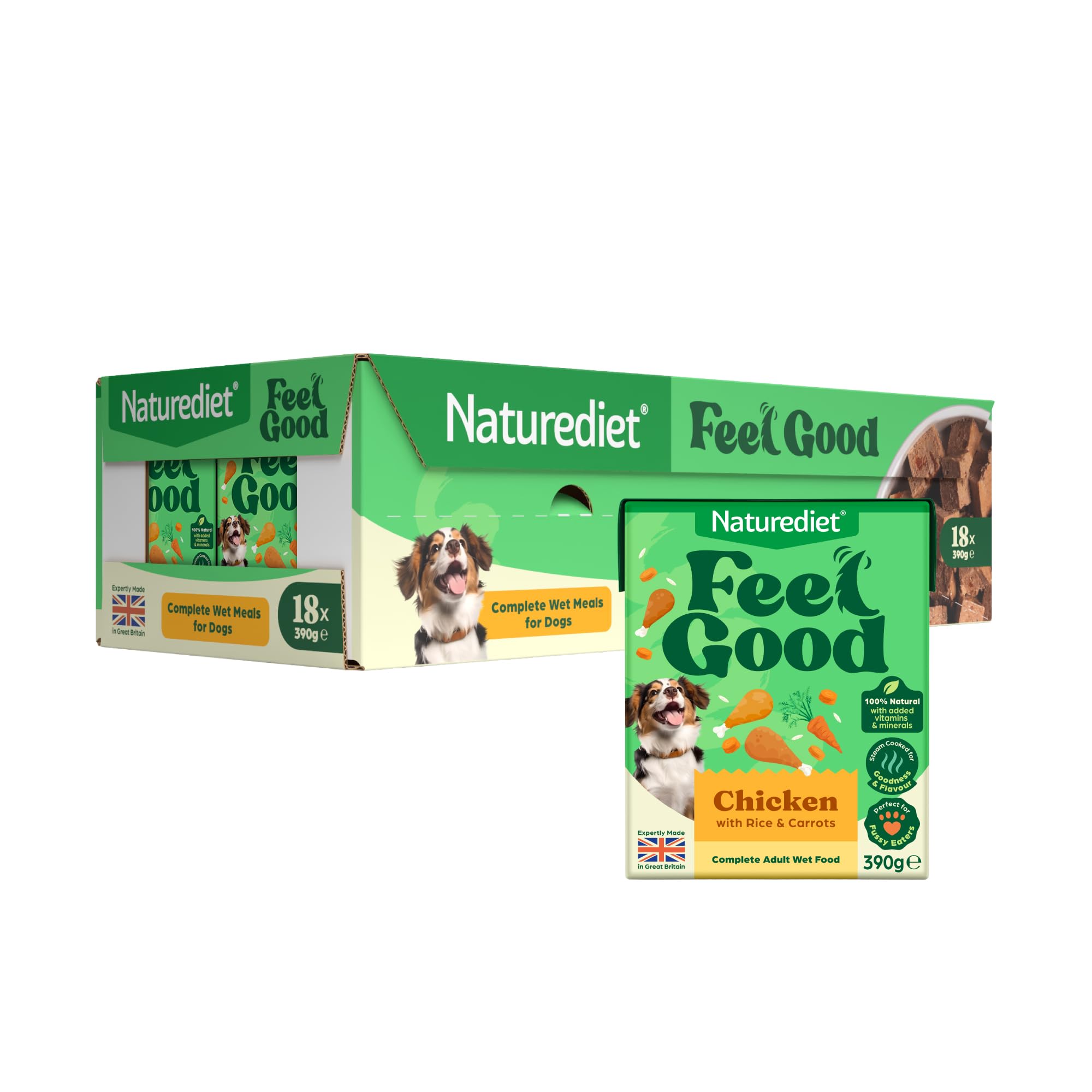 Naturediet - Feel Good Wet Dog Food, Natural and Nutritionally Balanced, Chicken, 390g (Pack of 18)