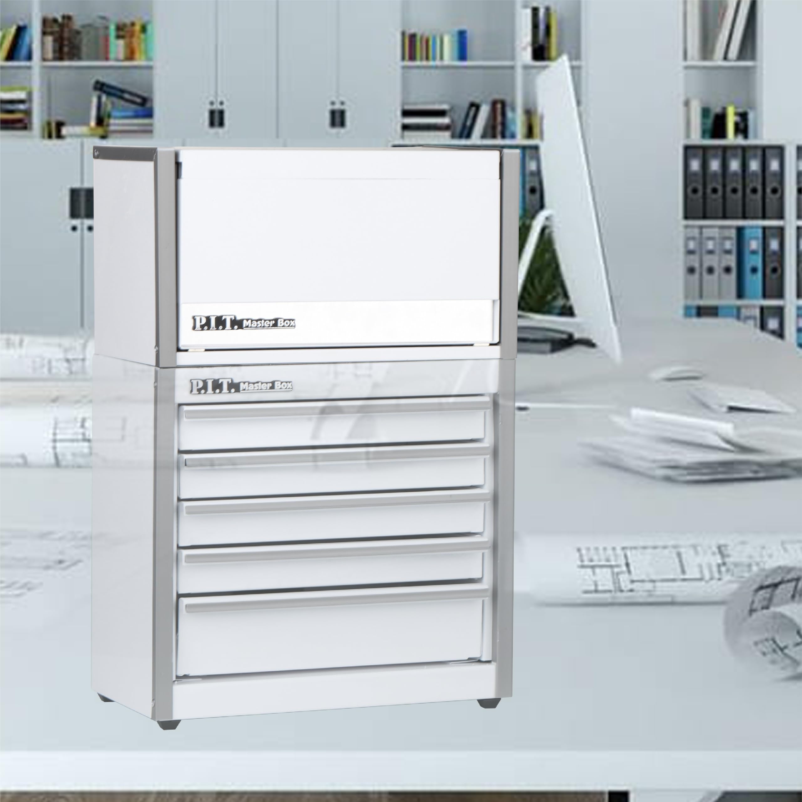 P.I.T. Mini White Tool Box, Portable 3 Drawer Steel Stackable Tool Box with Magnetic Tab Locking, White Micro Top Chest with Liner for Tools Storage and Organizers, Home DIY - 2