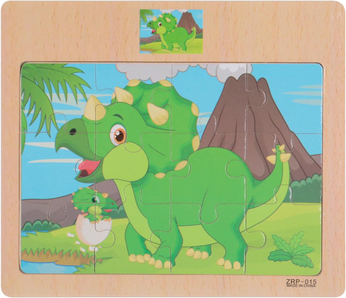CCLIFE Wooden Jigsaw Puzzles Set for Kids 2-5 Years 12 Piece Colorful Wooden Educational Dinosaur Puzzles (4 Puzzles)