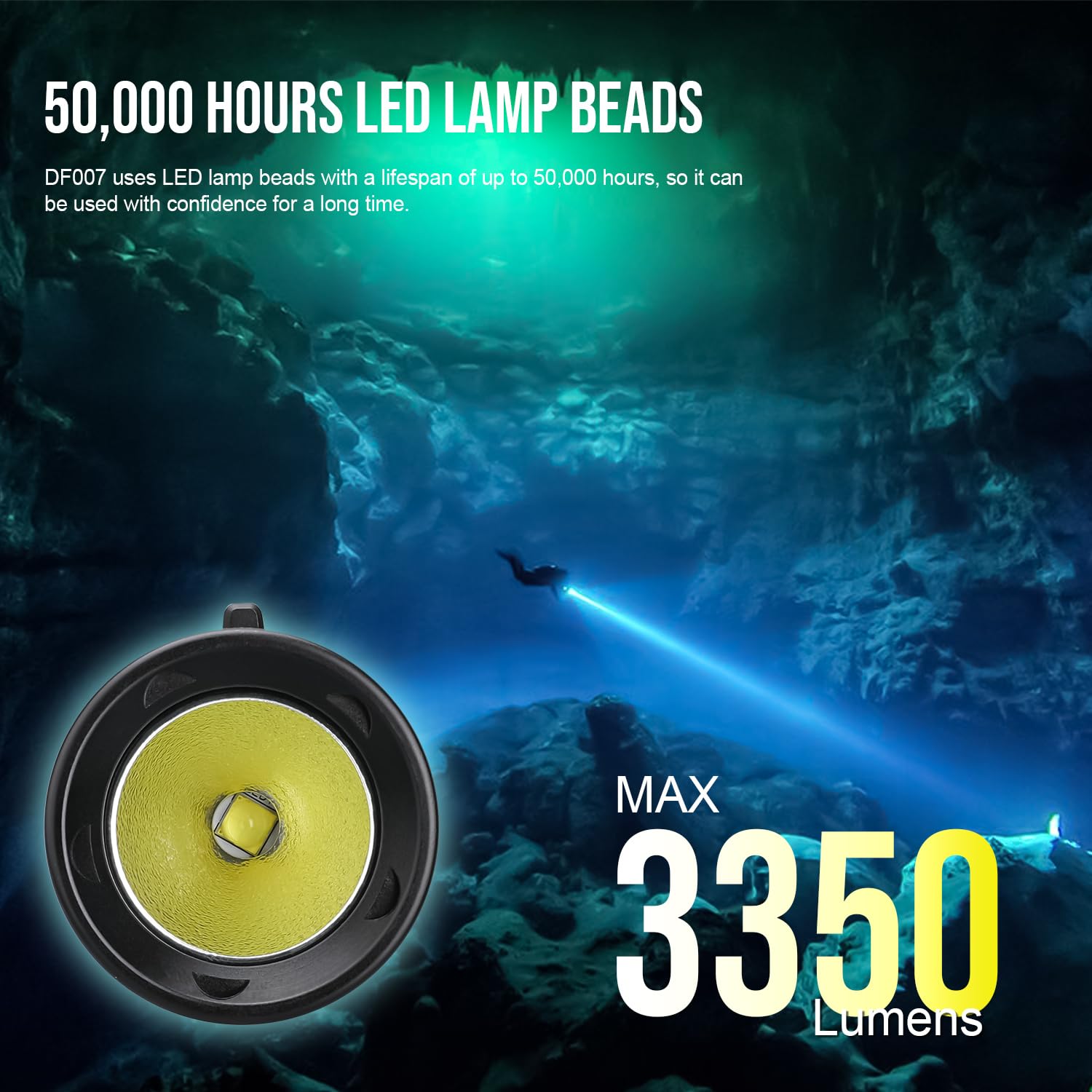 TrustFire DF007 Torcia subacquea,3350Lumens Super Bright Underwater 100m Video Light,IPX8, Scuba Dive Light, Torcia Subacquea Professionale con Interruttore Magnetico