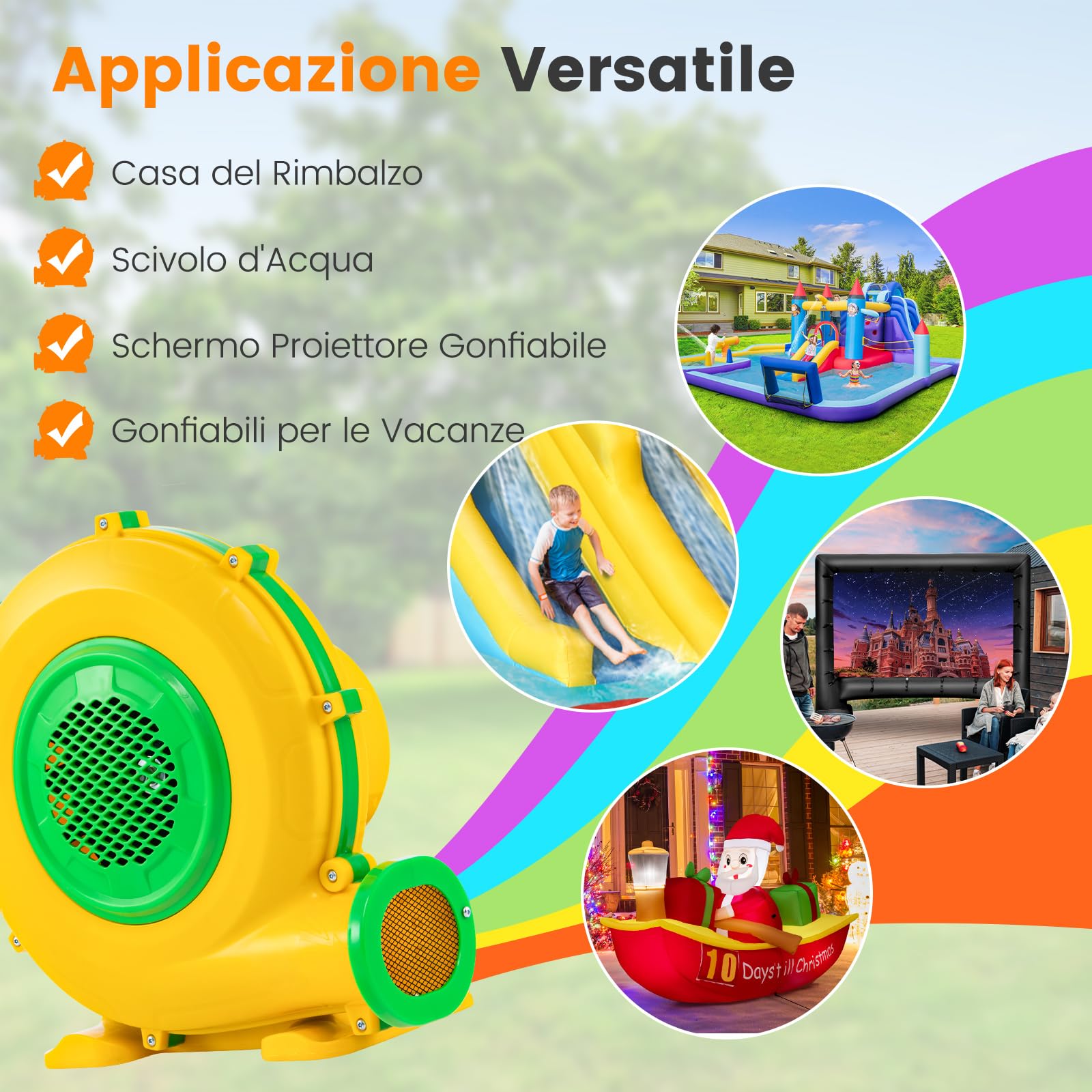 COSTWAY Ventilatore di Aria del Castello Gonfiabile, Soffiatore per Giochi Gonfiabili con Cavo di Alimentazione, per Castello Gonfiabile, Scivolo Acquatico e Giochi Gonfiabili (950W)
