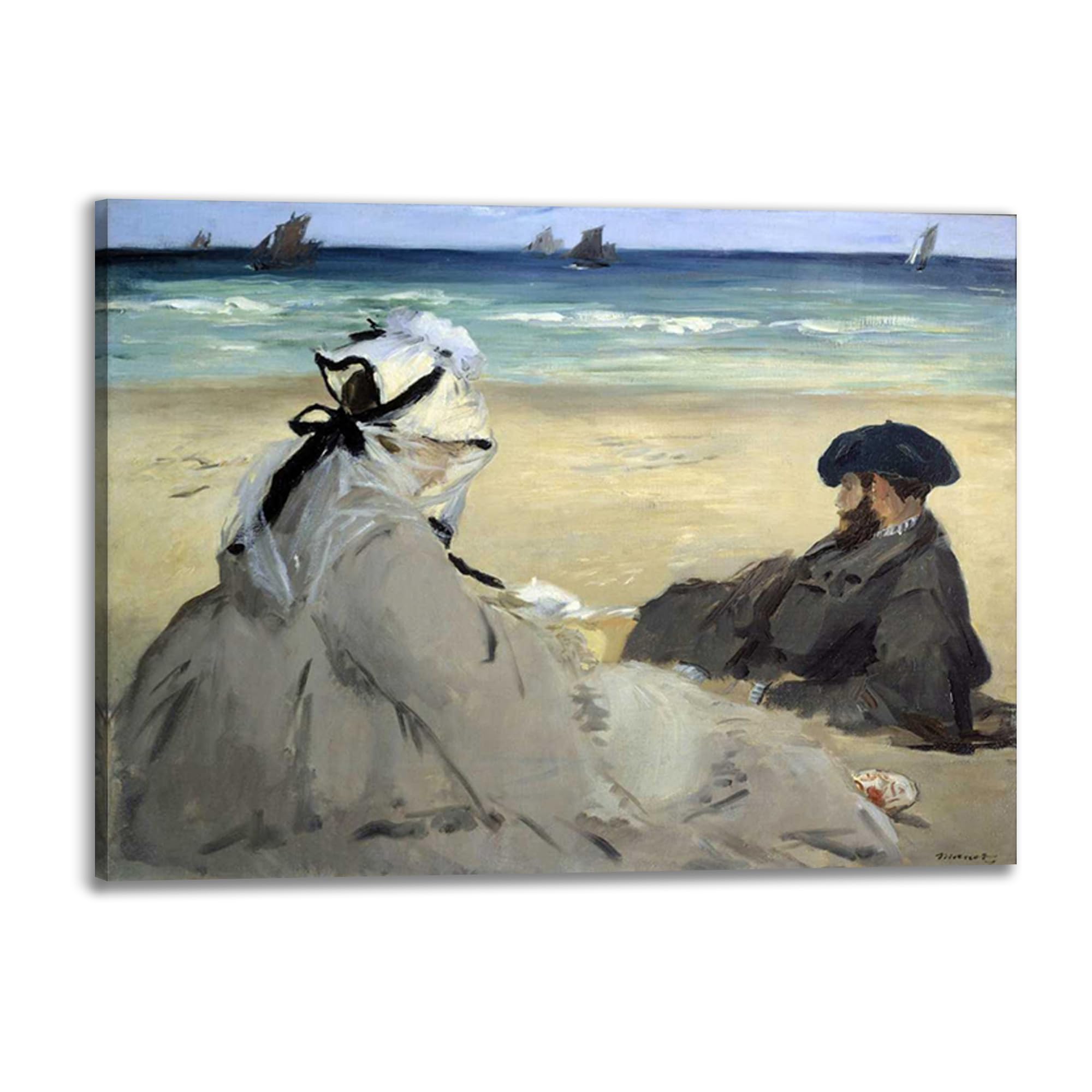 Toile Édouard Manet Sur la plage avec cadre en bois pour habiller un mur vide de 80x60 CM