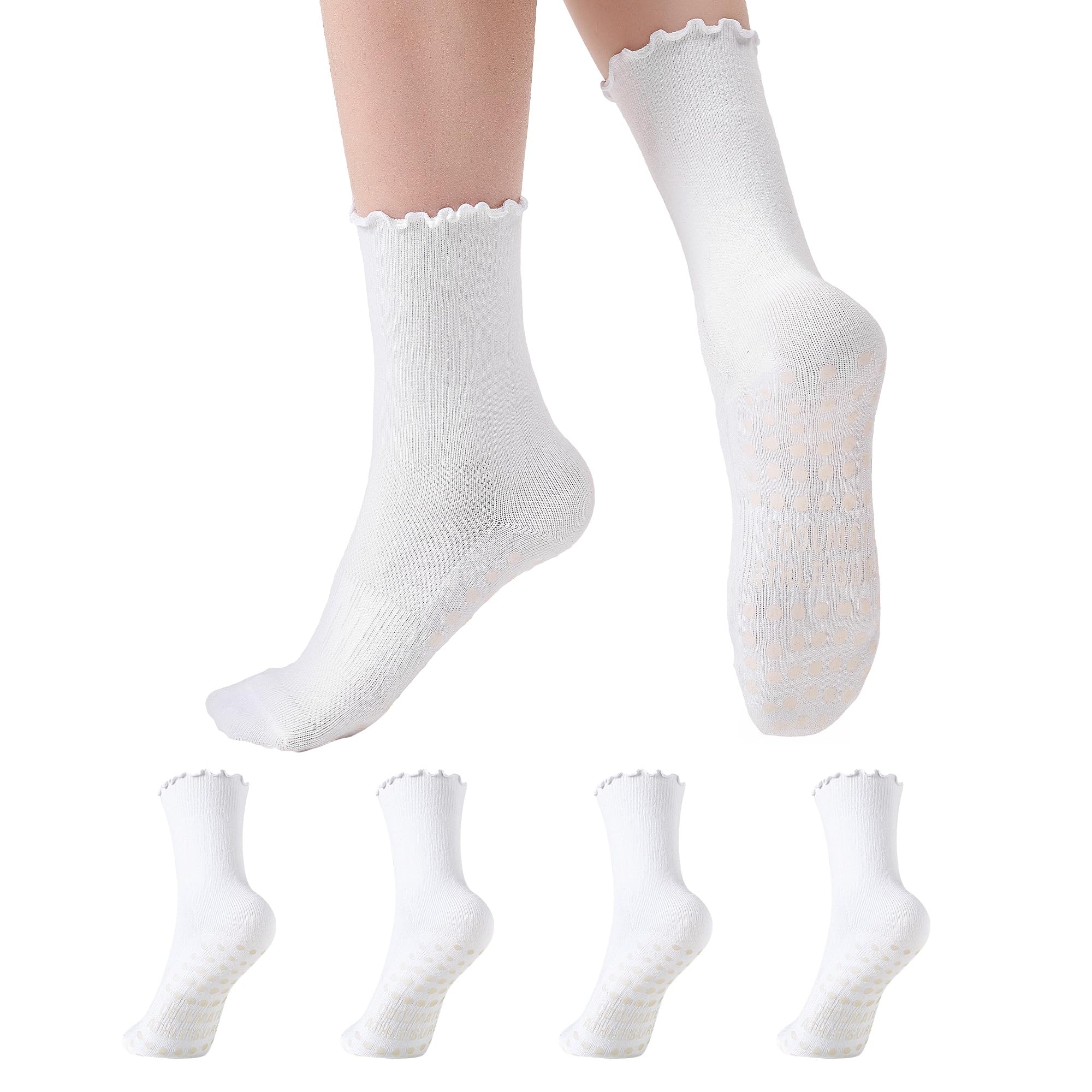 CoolMate Pilates Socks - Non Slip Grip Socks for Women, Ruffle, Crew