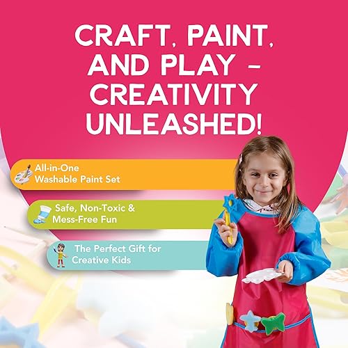 Miniatura 5 de Incraftables Juego de pintura de dedos lavable para niños, 65 piezas, pintura lavable no tóxica para niños pequeños, incluye delantal, esponjas,